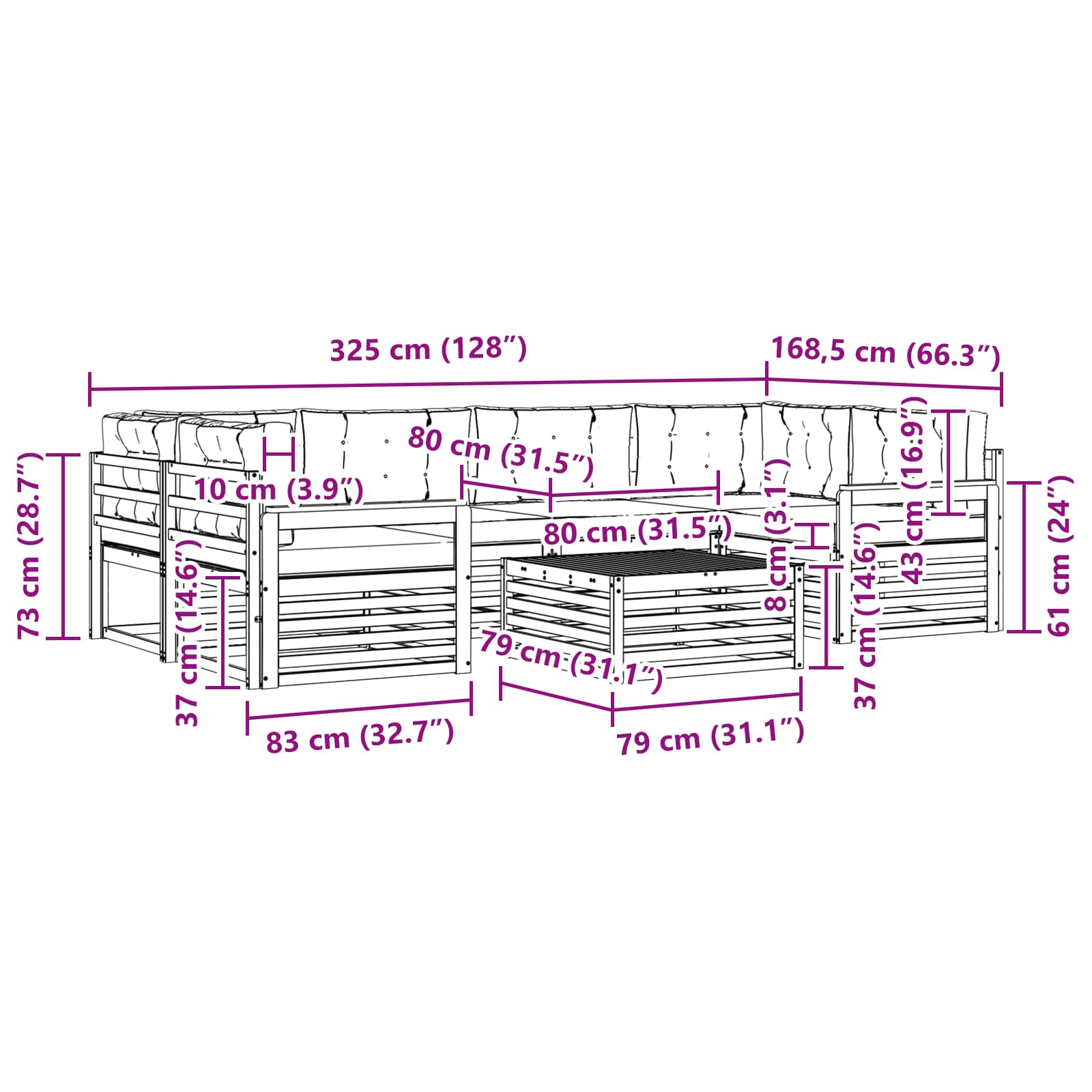Set vanjskih sofa s jastukom 7 pcs Bijela i krem Poliester