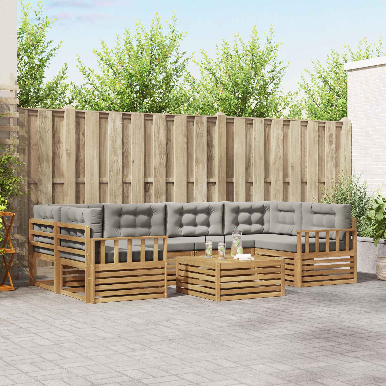 Set vanjskih sofa 7 kom. Bijela i svjetlosiva Poliester