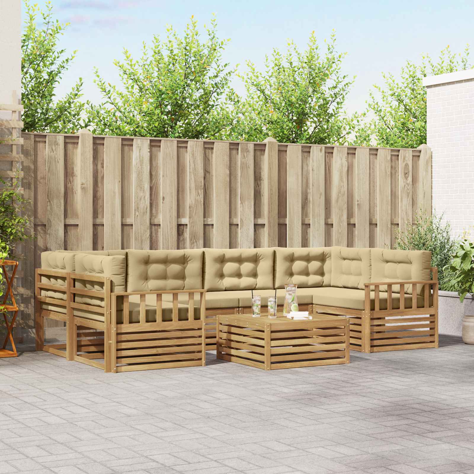 Set vanjskih sofa s jastukom 7 pcs Bijela i bež Poliester