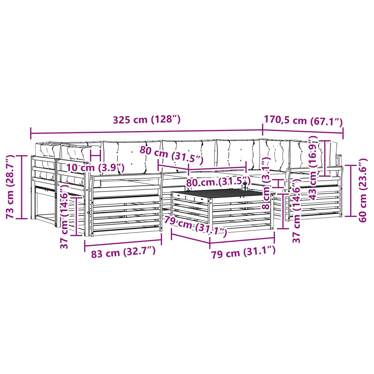 Set vanjskih sofa 7 kom. Bijela i bež