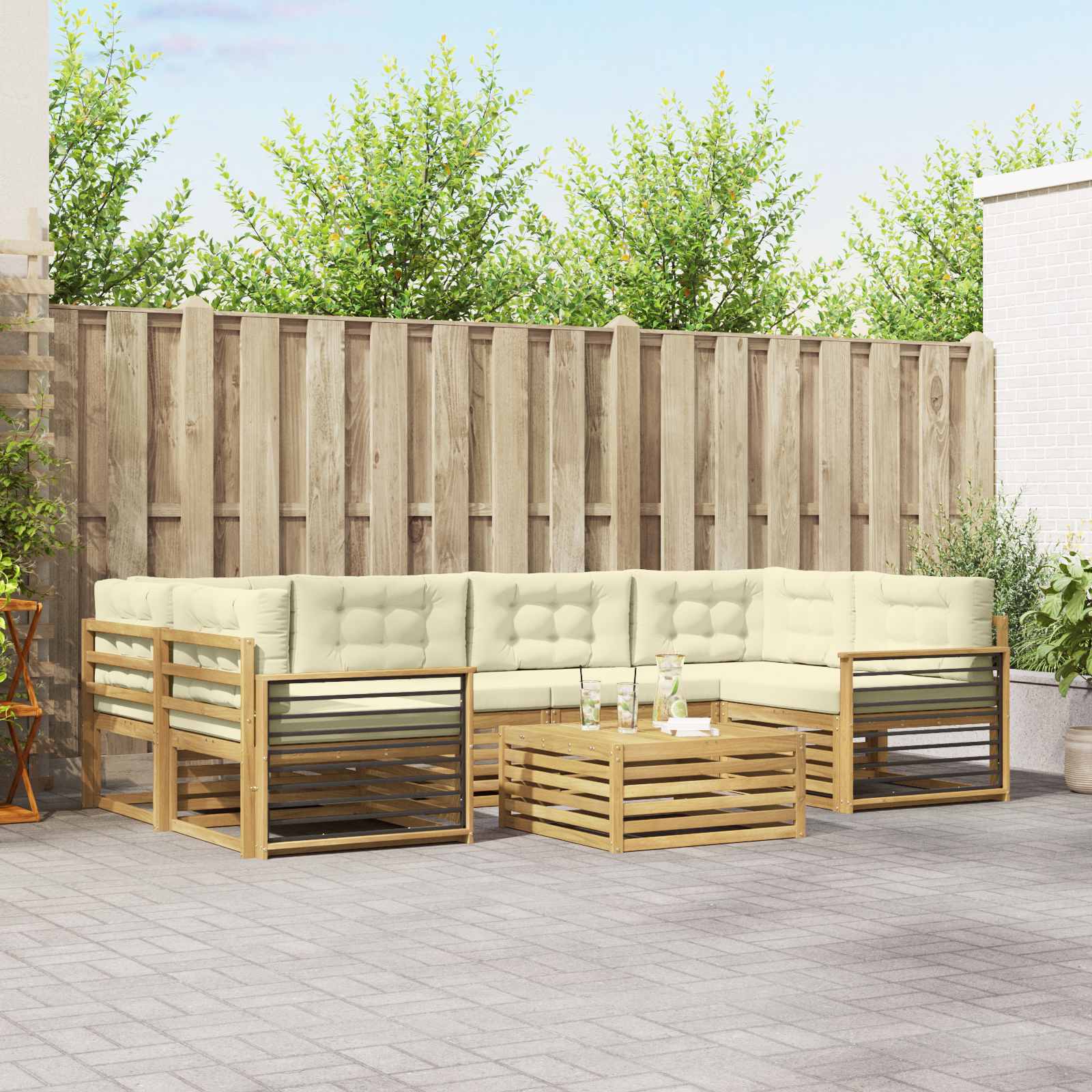 Set vanjskih sofa s jastukom 7 pcs Bijela i krem Poliester