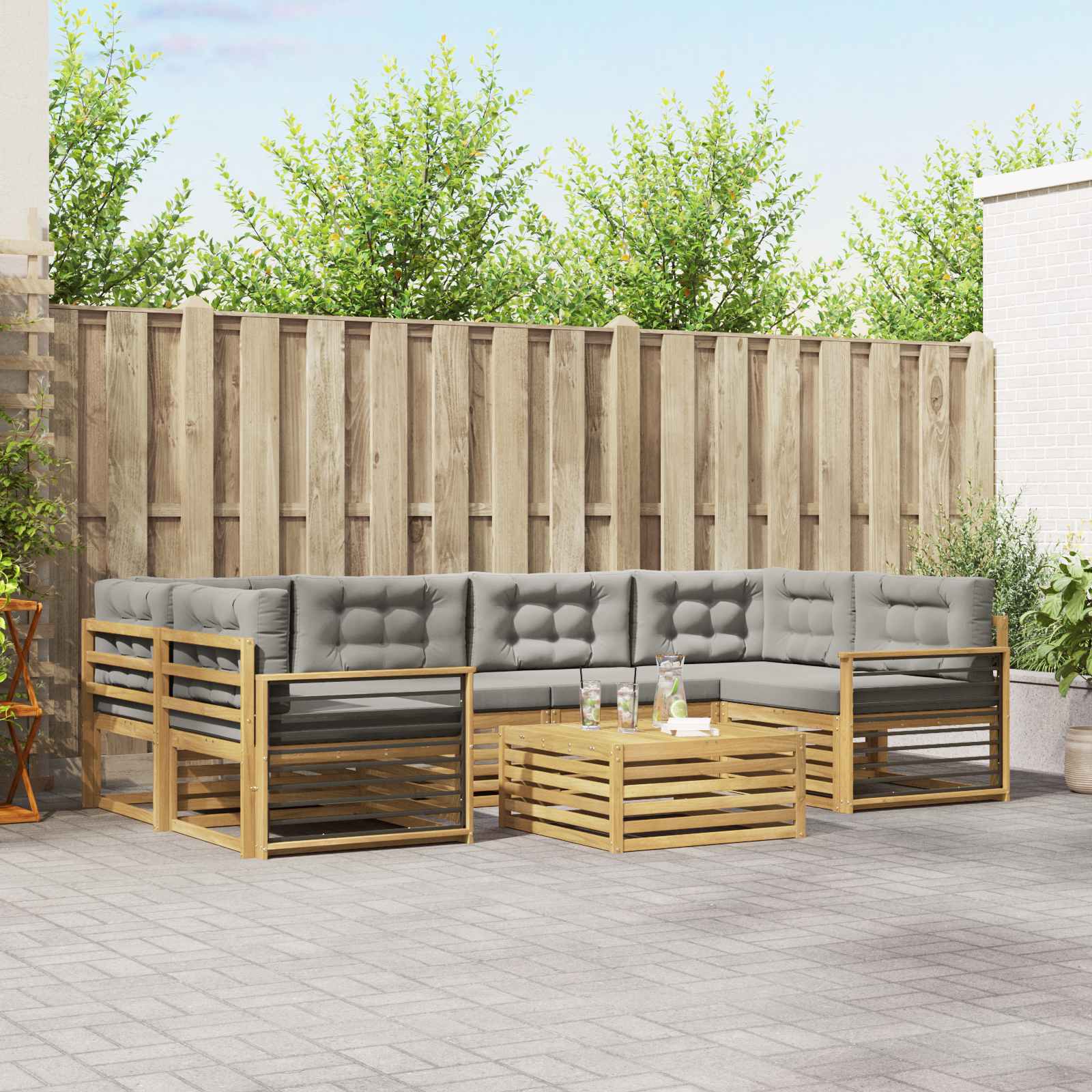 Set vanjskih sofa 7 pcs Bijela i svjetlosiva Poliester