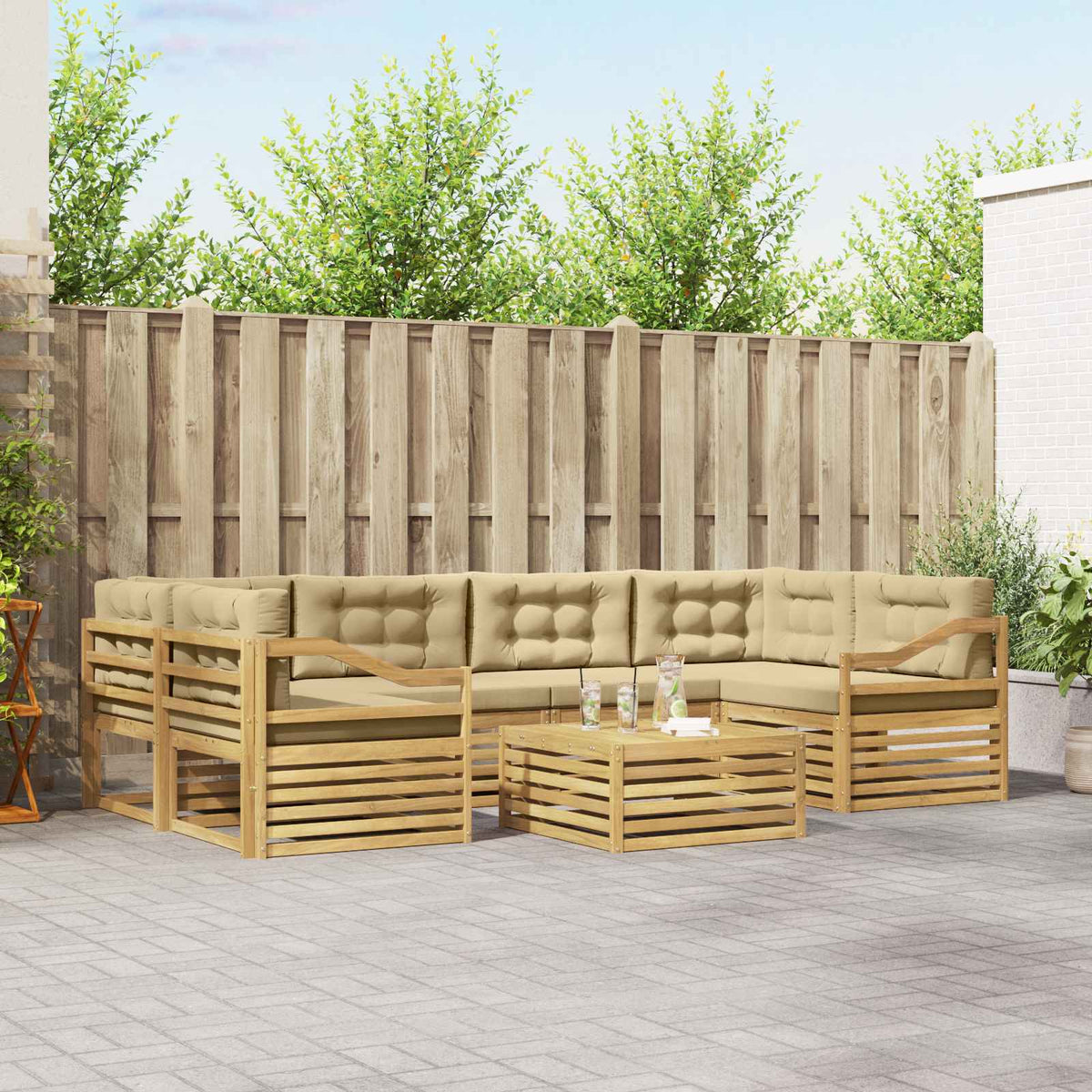 Set vanjskih sofa 7 kom. Bijela i bež Poliester