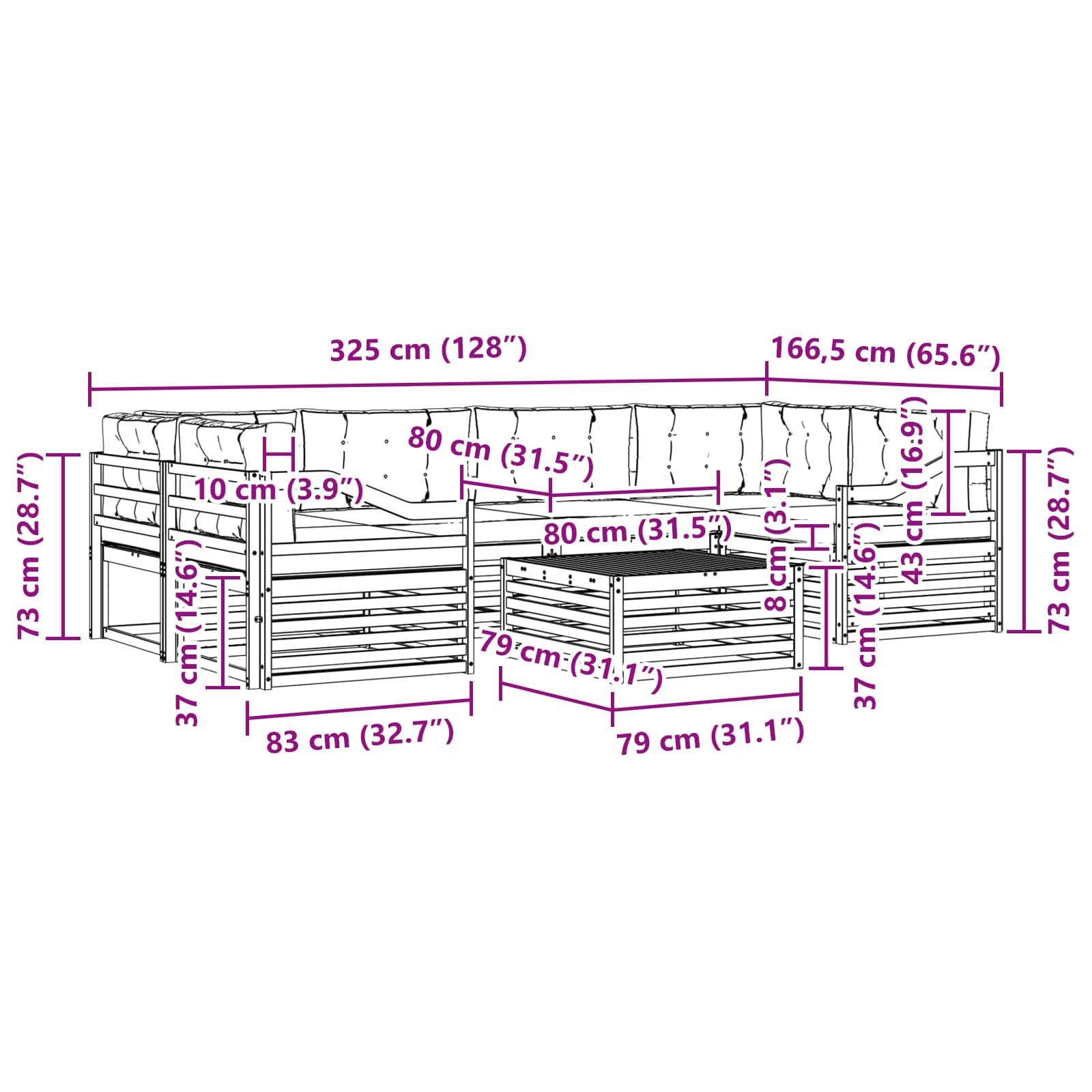Set vanjskih sofa s jastukom 7 pcs Bijela i bež Poliester