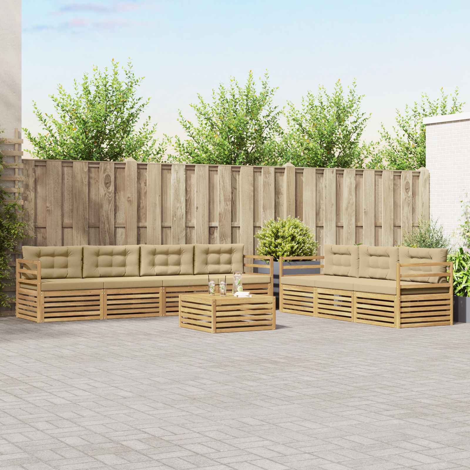 Set vanjskih sofa 8 kom. Bijela i bež Poliester