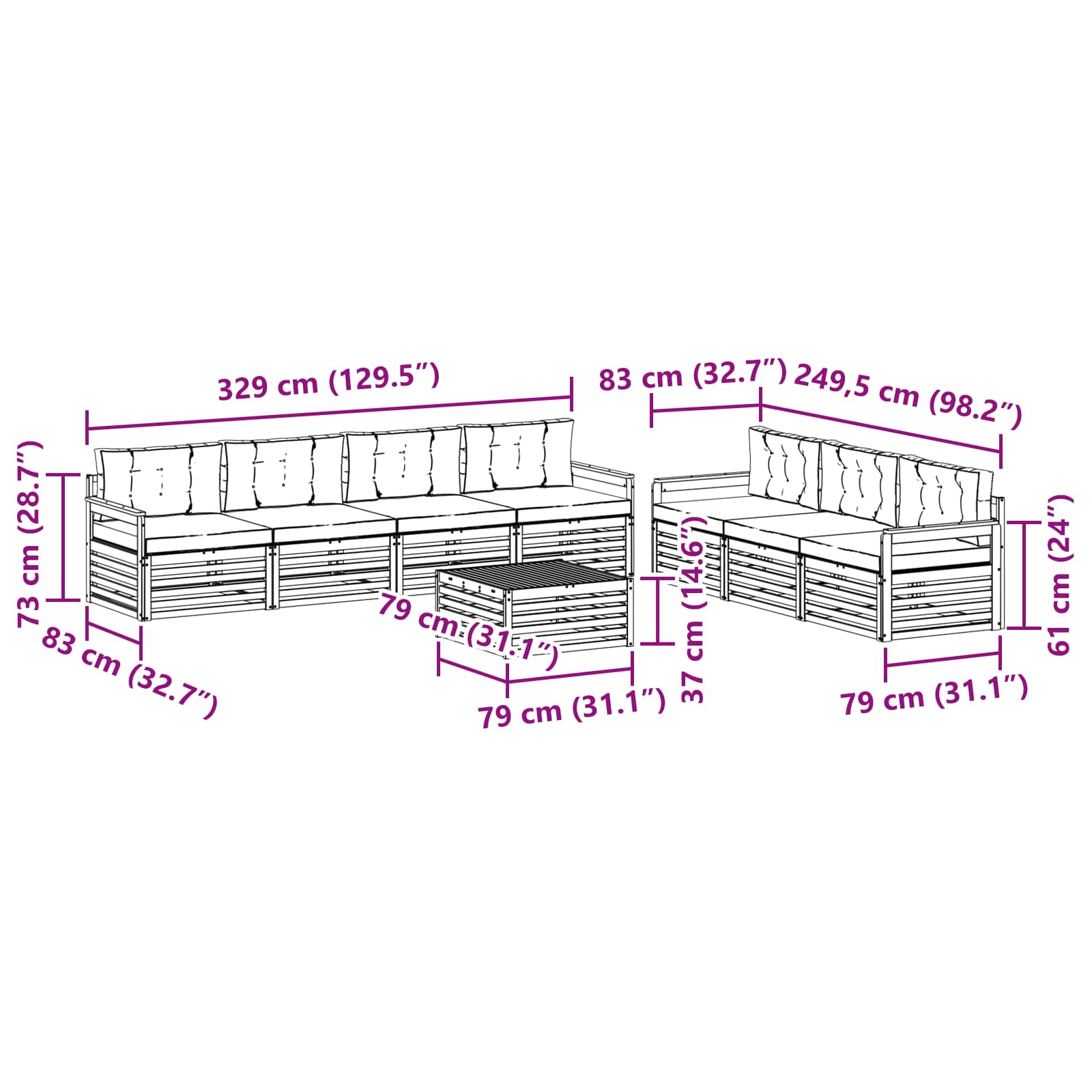 Set vanjskih sofa 8 pcs Bijela i bež 79 x 79 x 37 cm Poliester