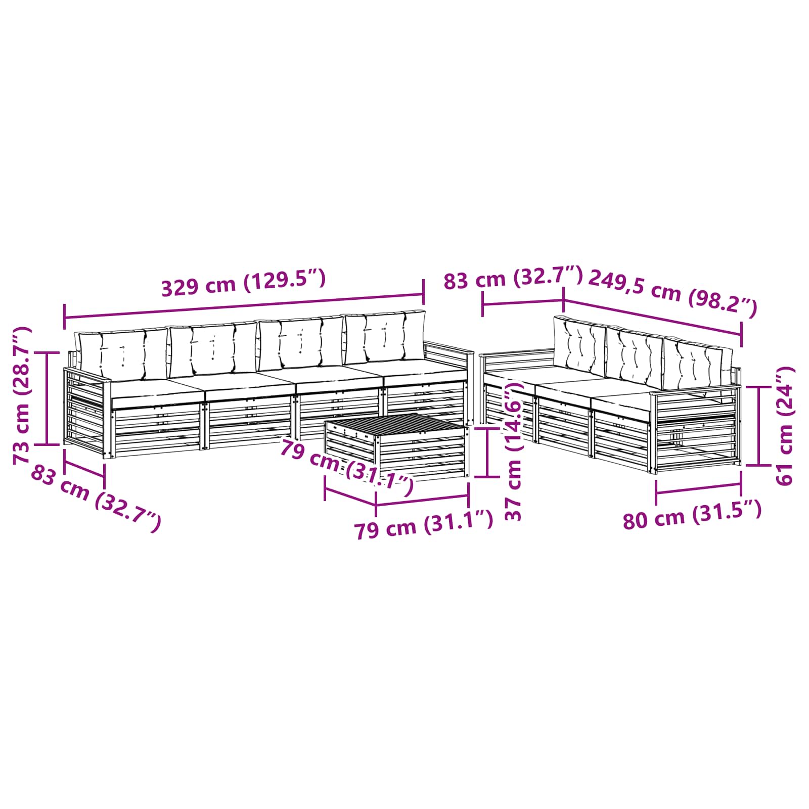Set vanjskih sofa 8 pcs Bijela i krem 79 x 79 x 37 cm Poliester