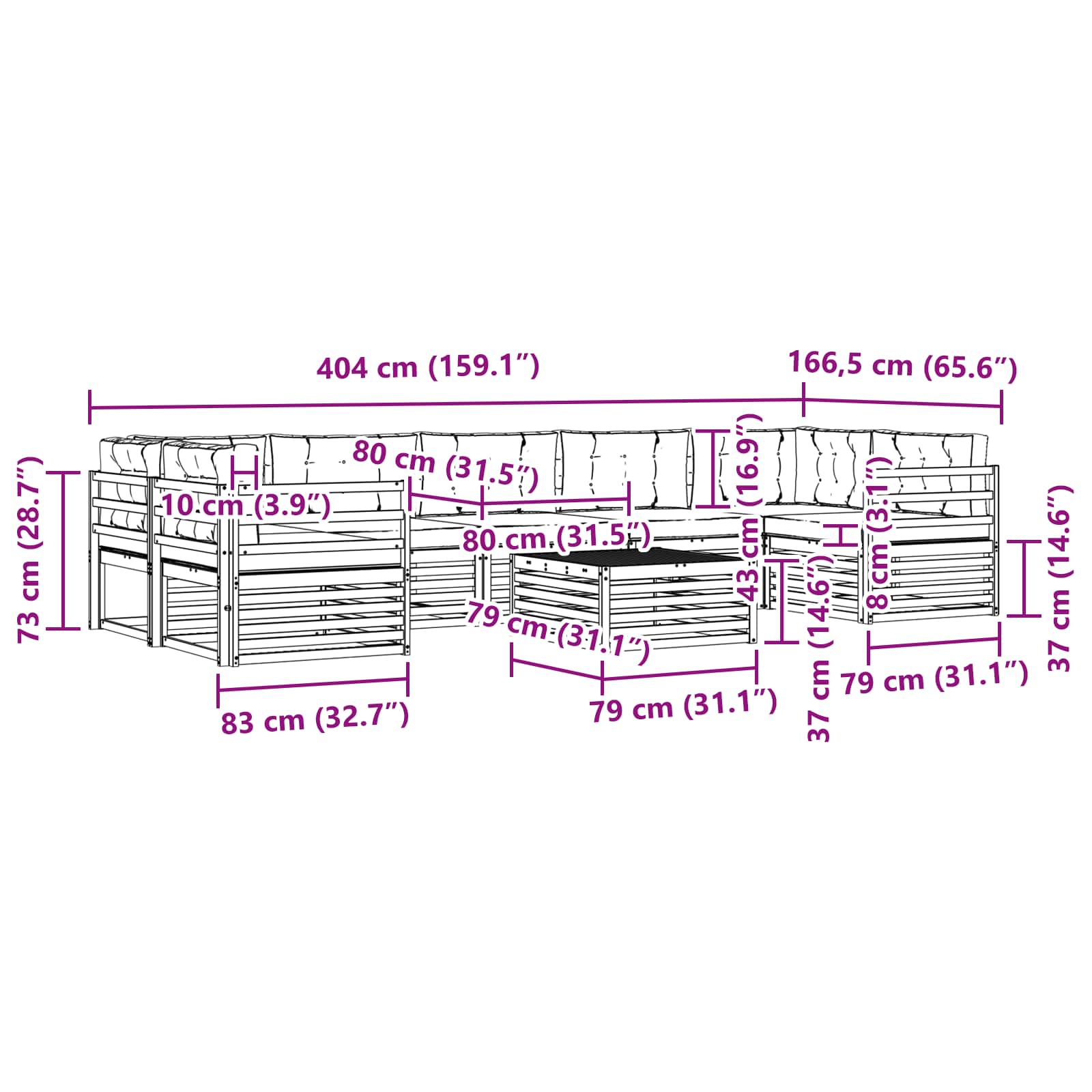 Set vanjskih sofa 8 pcs Bijela i bež Čvrsto drvo akacije