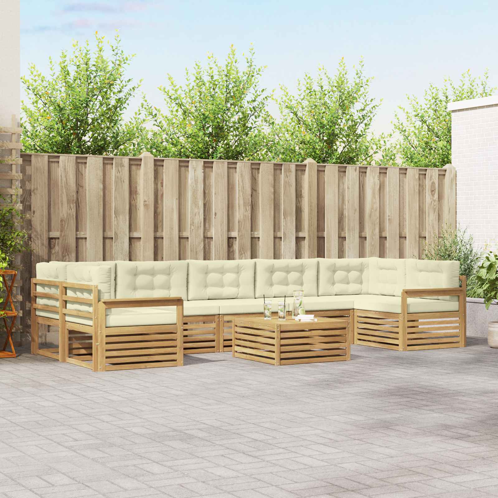 Set vanjskih sofa 8 pcs Bijela i krem Čvrsto drvo akacije