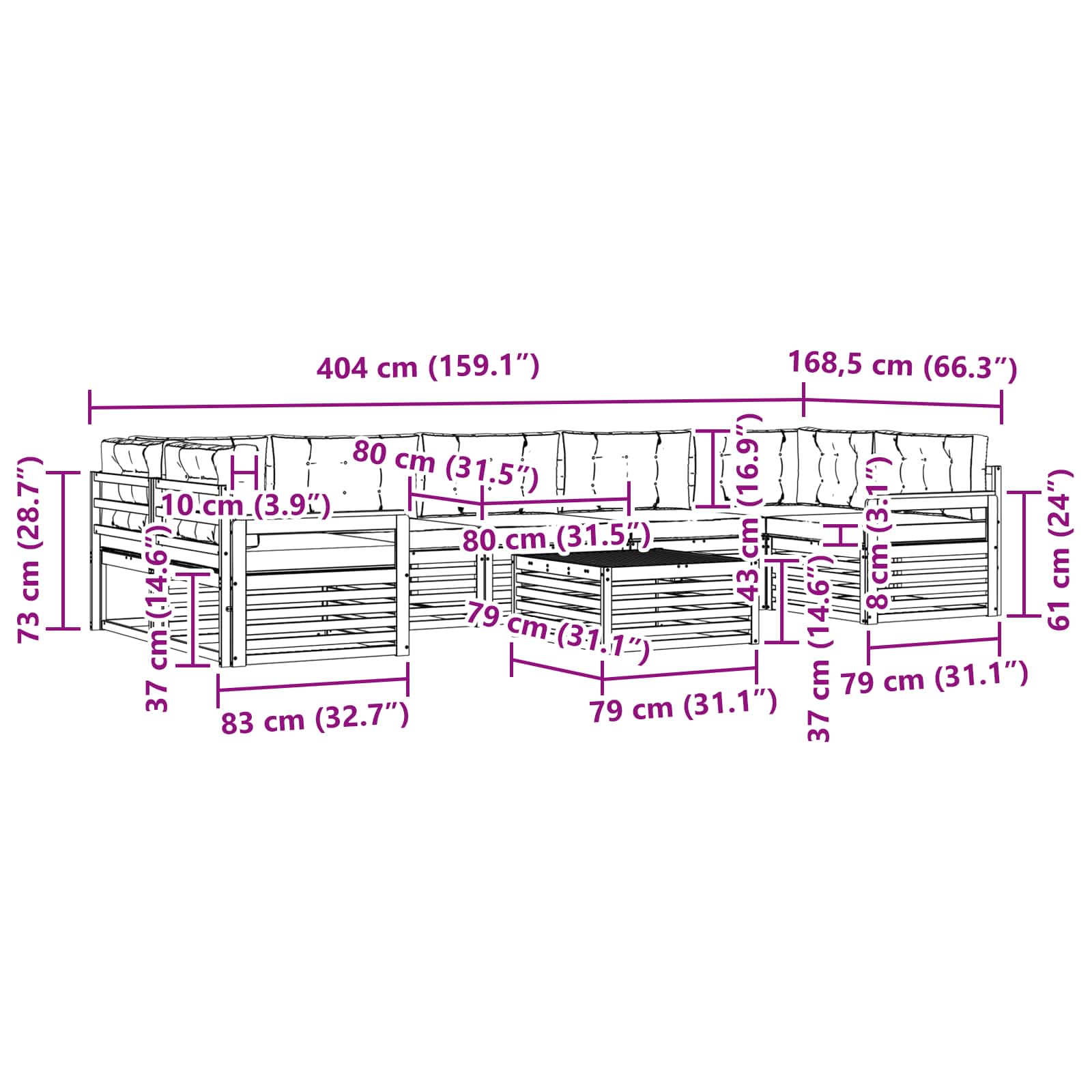 Set vanjskih sofa 8 pcs Bijela i krem Čvrsto drvo akacije