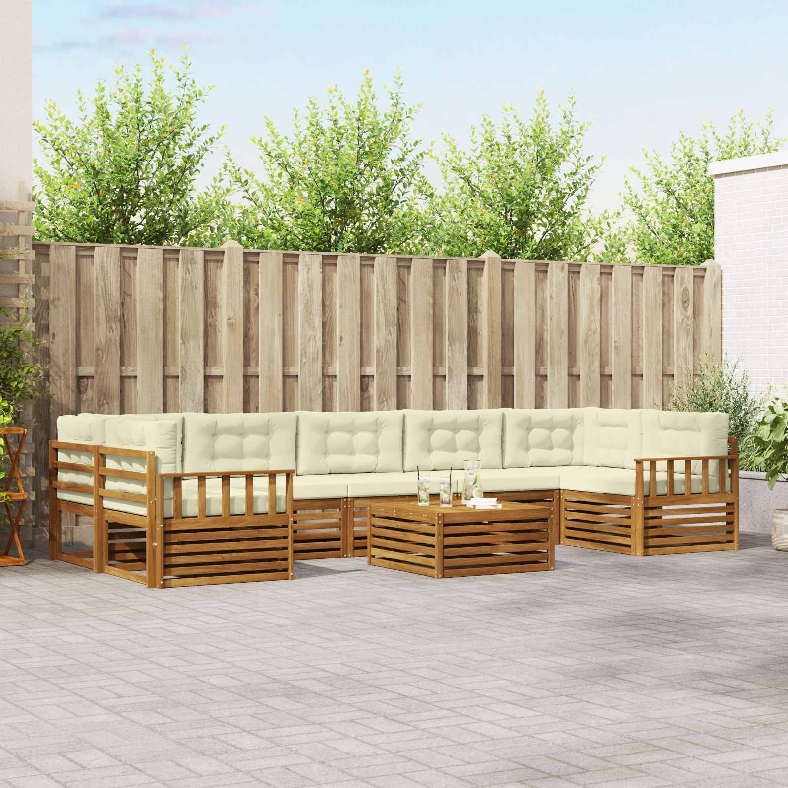 Set vanjskih sofa 8 pcs Bijela i krem Čvrsto drvo akacije