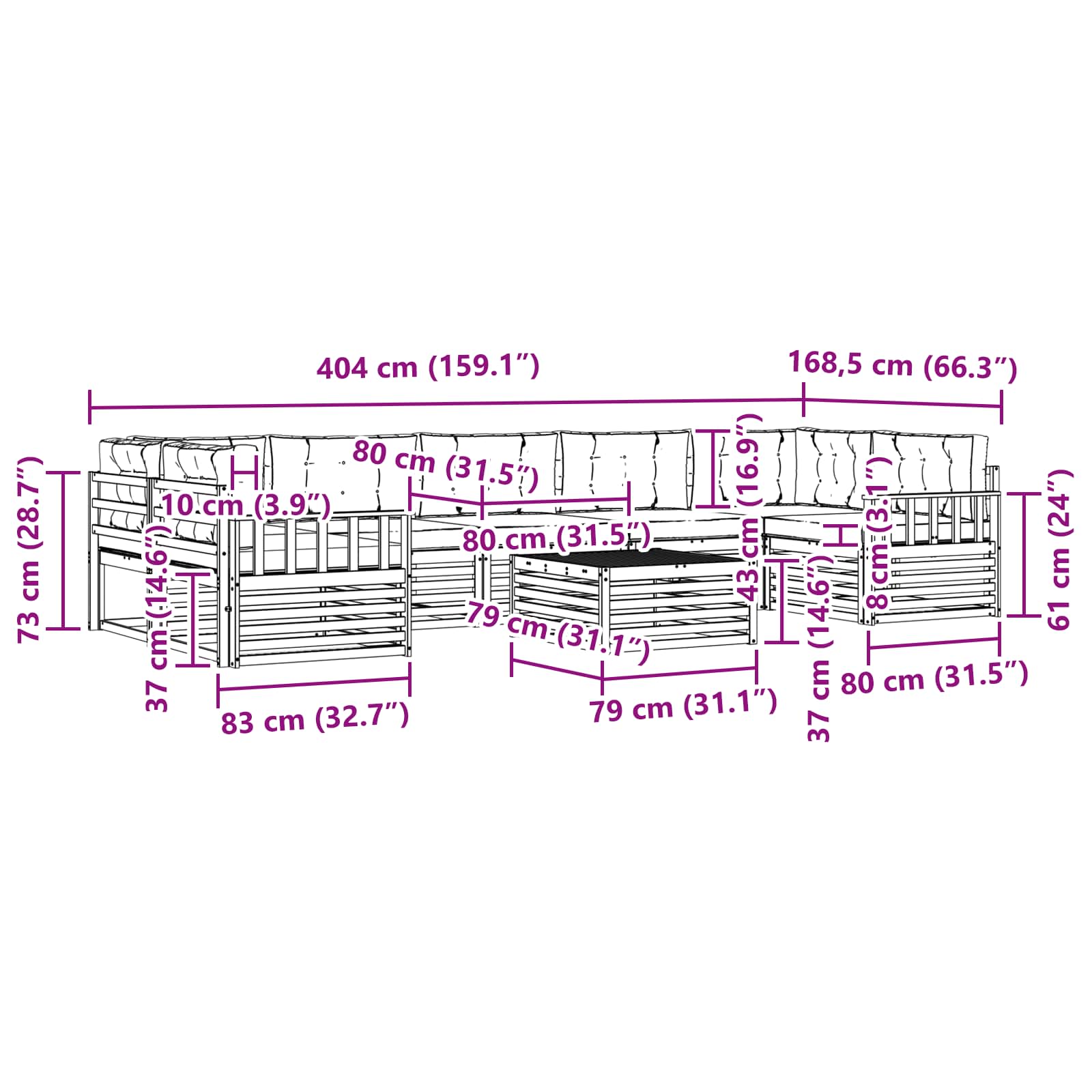 Set vanjskih sofa 8 pcs Bijela i krem Čvrsto drvo akacije