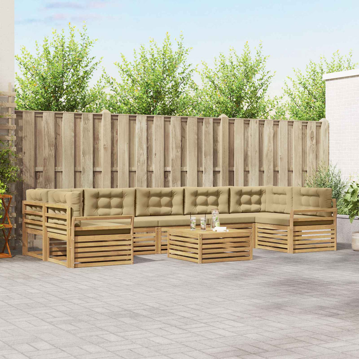 Set vanjskih sofa 8 kom. Bijela i bež Čvrsto drvo akacije