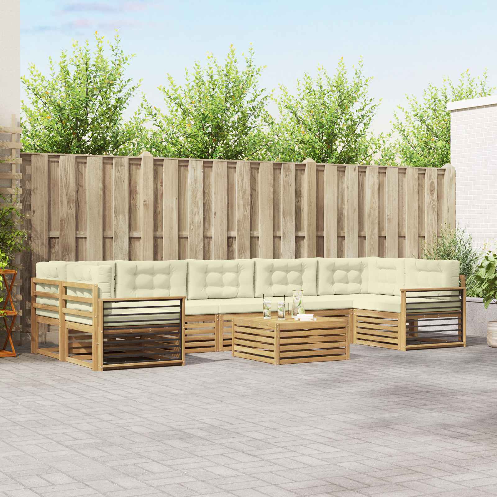 Set vanjskih sofa 8 pcs Bijela i krem Čvrsto drvo akacije