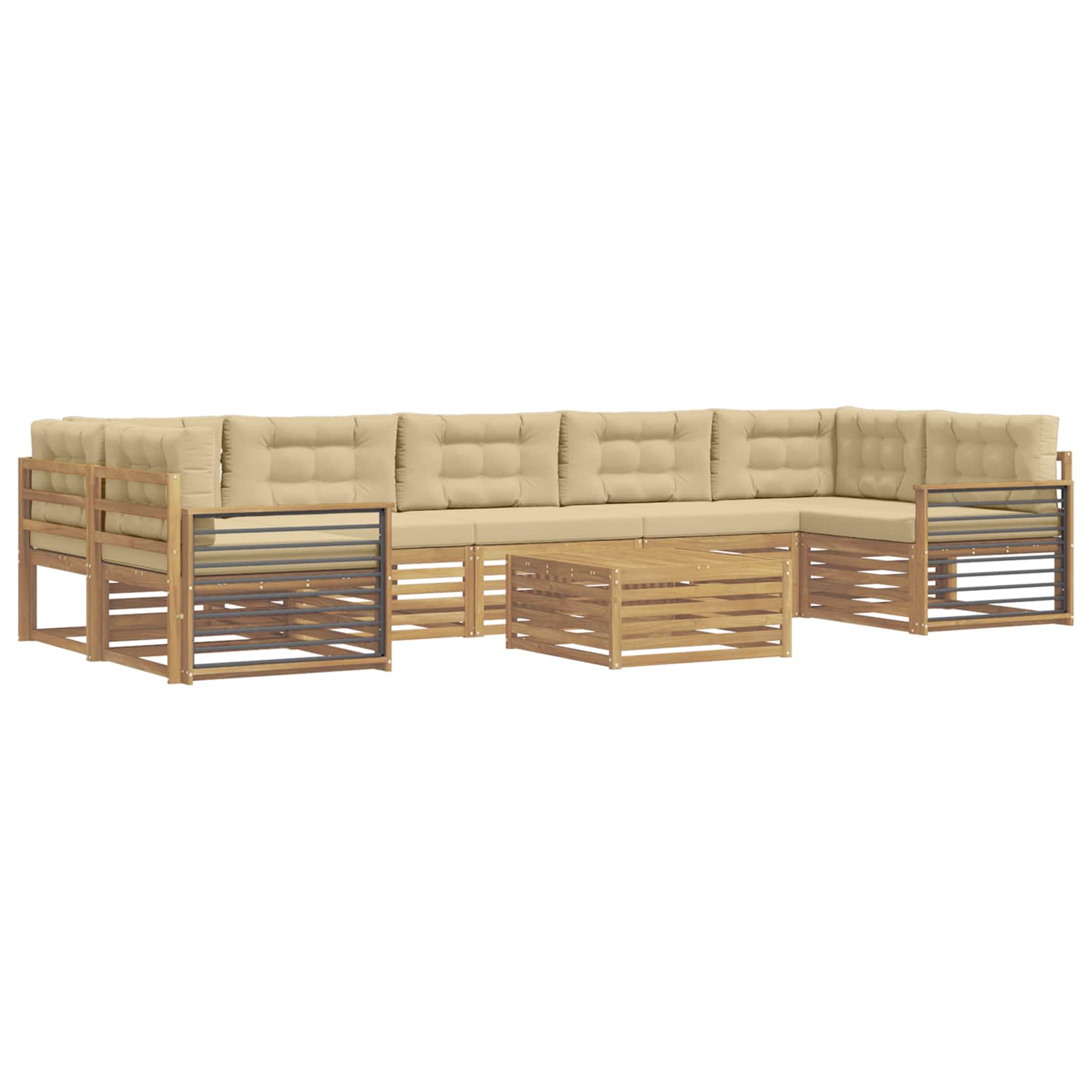 Set vanjskih sofa 8 pcs Bijela i bež Čvrsto drvo akacije