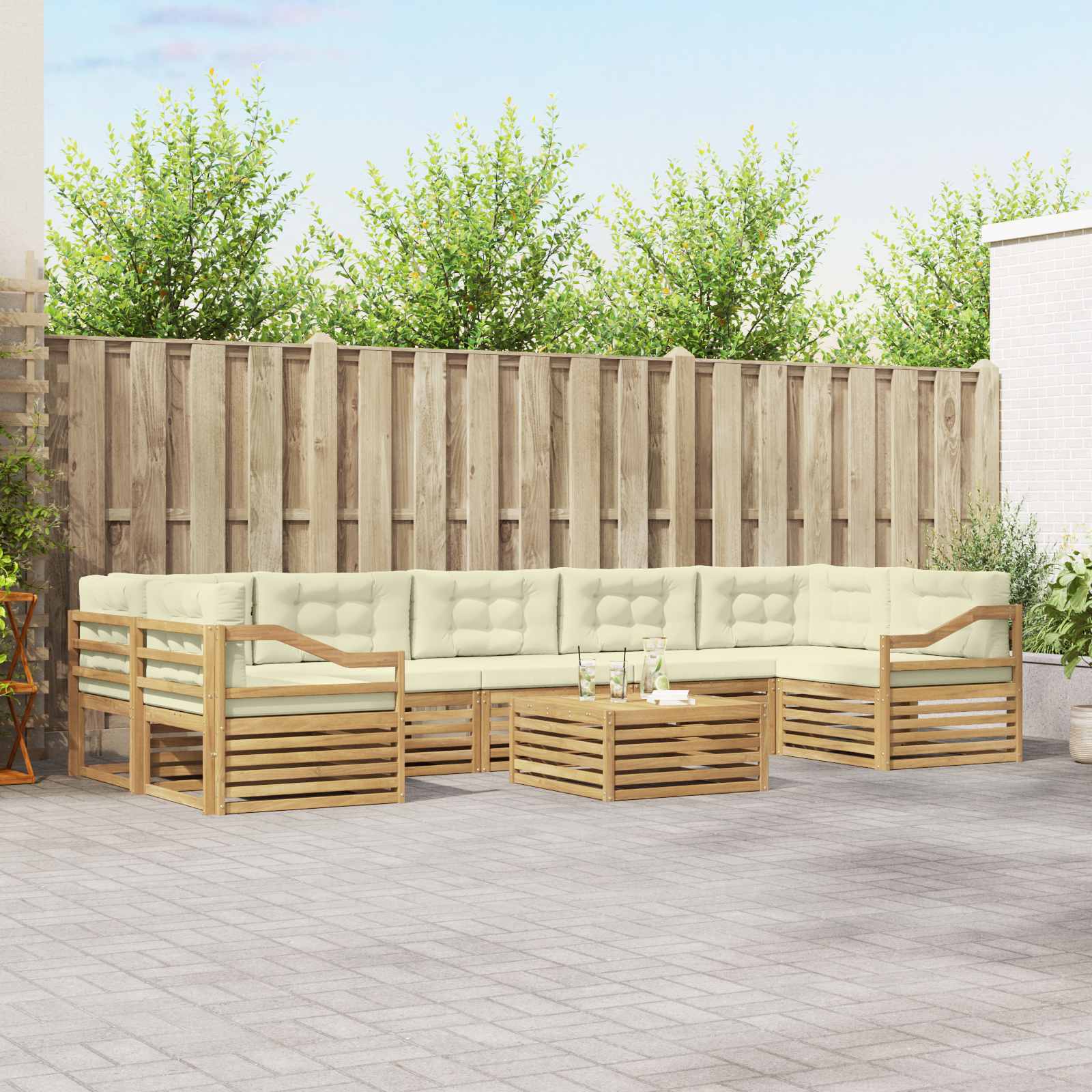 Set vanjskih sofa 8 pcs Bijela i krem Čvrsto drvo akacije