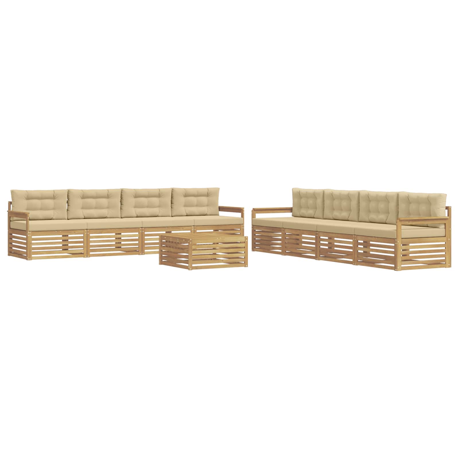 Set vanjskih sofa s jastukom 9 pcs Bijela i bež Poliester