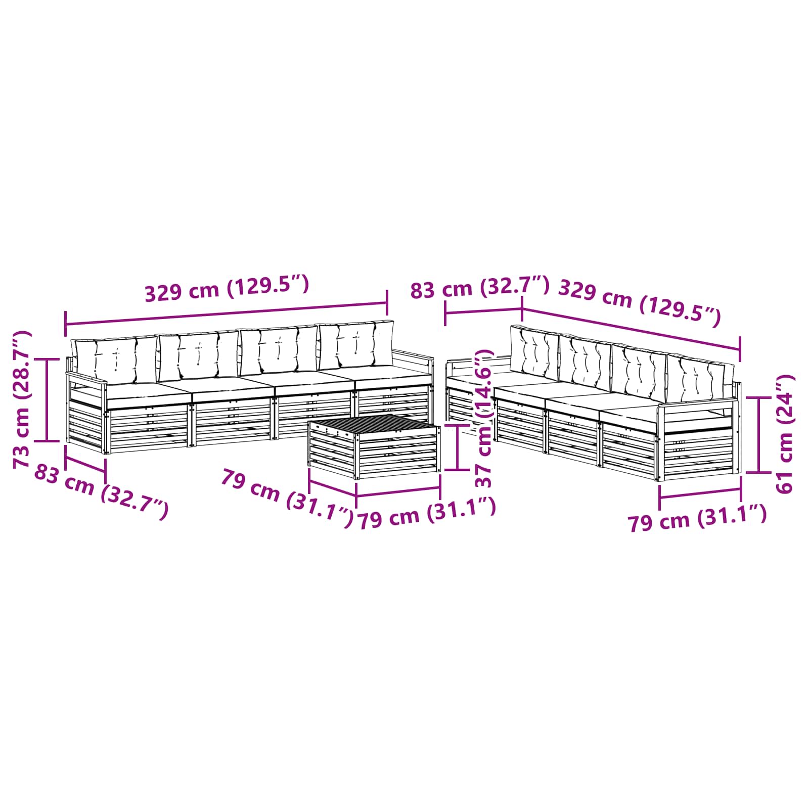 Set vanjskih sofa s jastukom 9 pcs Bijela i bež Poliester