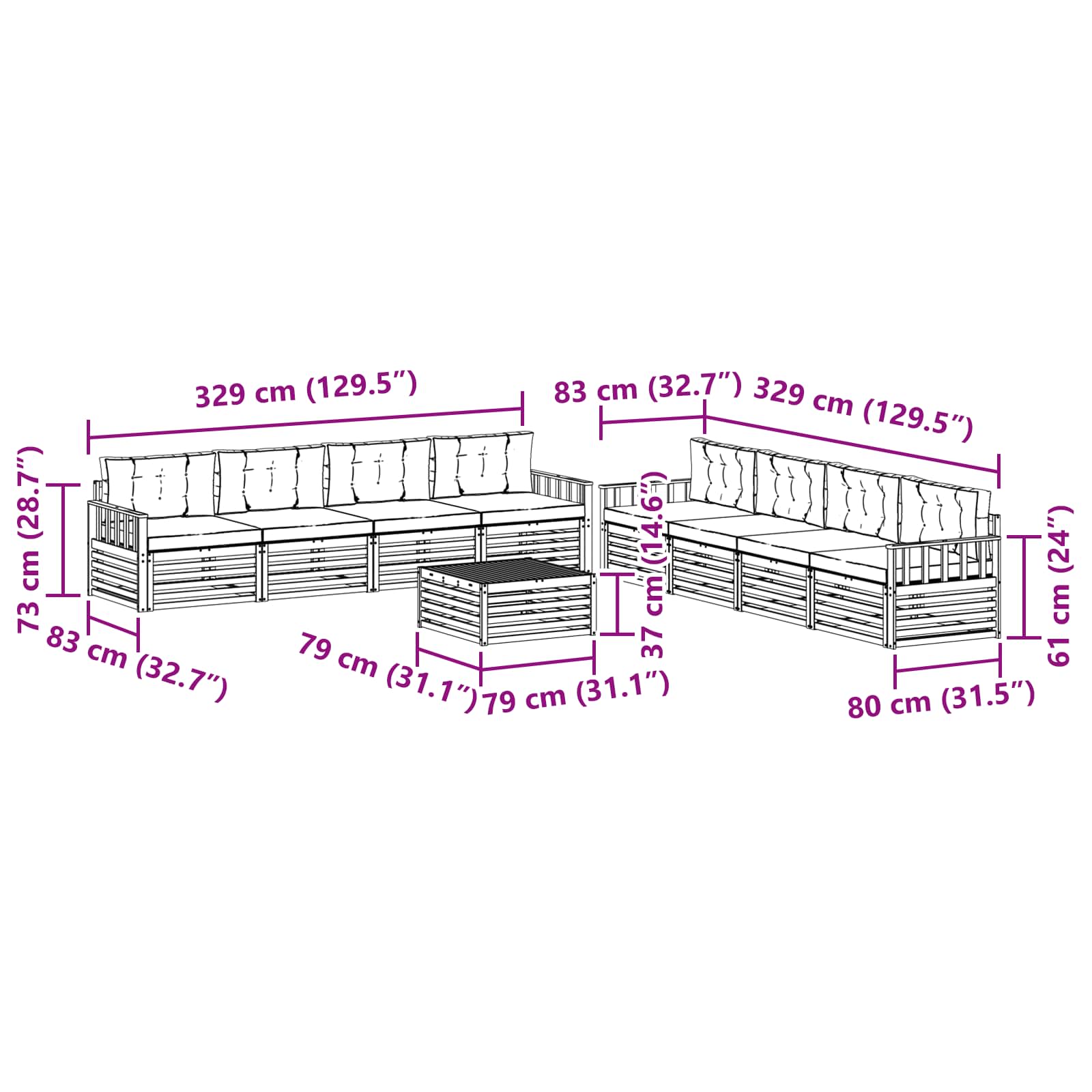 Set vanjskih sofa s jastukom 9 pcs Bijela i bež Poliester