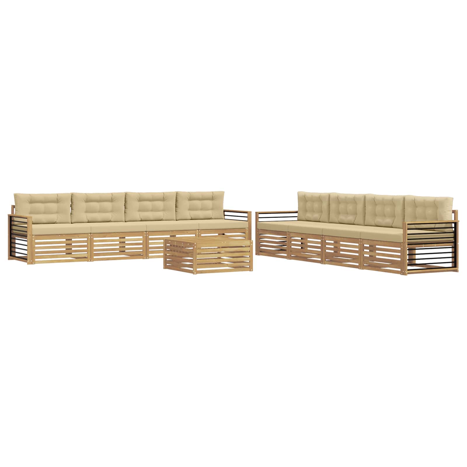 Set vanjskih sofa s jastukom 9 pcs Bijela i bež Poliester