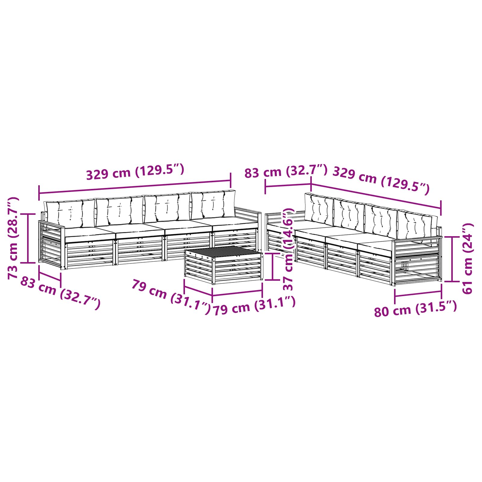 Set vanjskih sofa s jastukom 9 pcs Bijela i bež Poliester