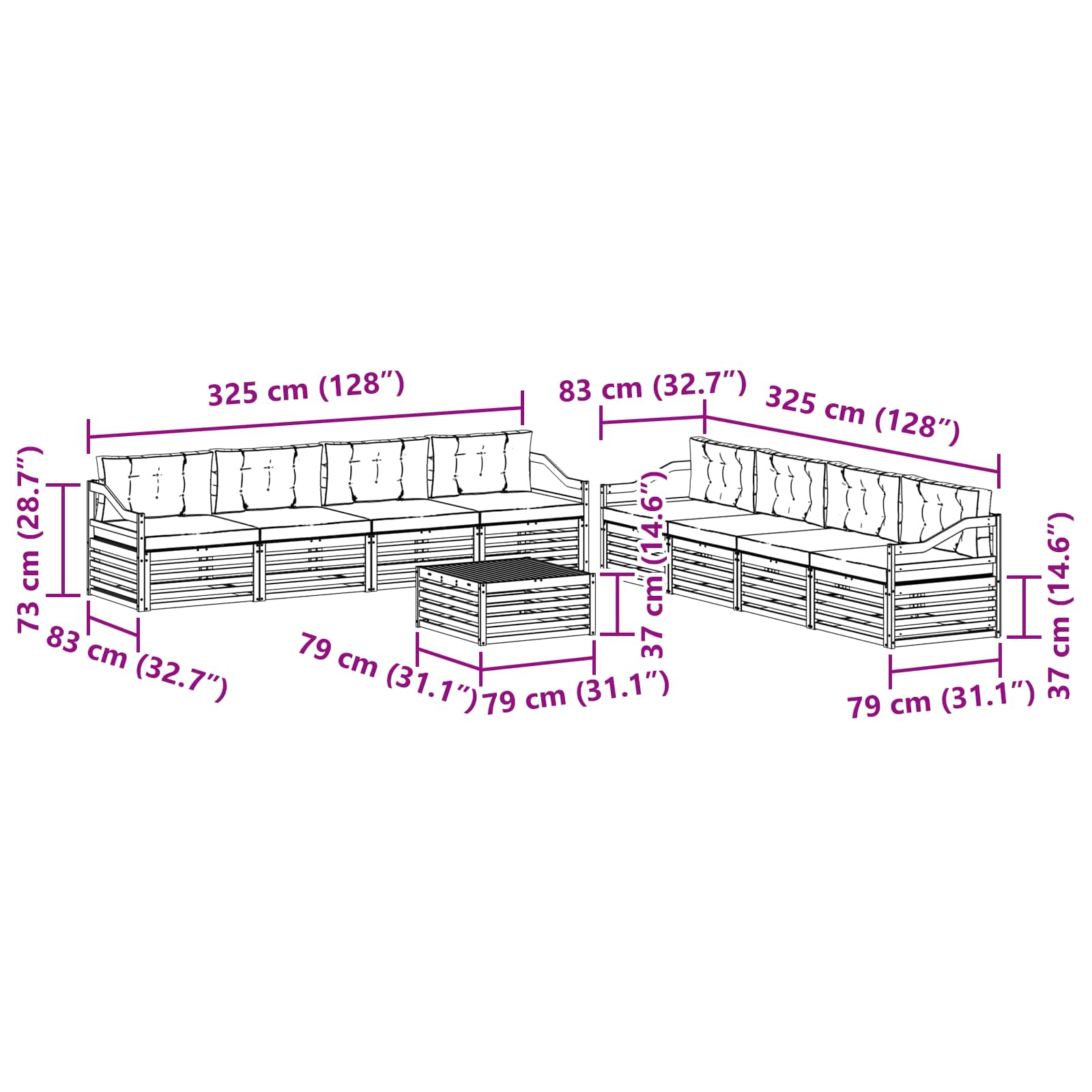 Set vanjskih sofa s jastukom 9 pcs Bijela i bež Poliester