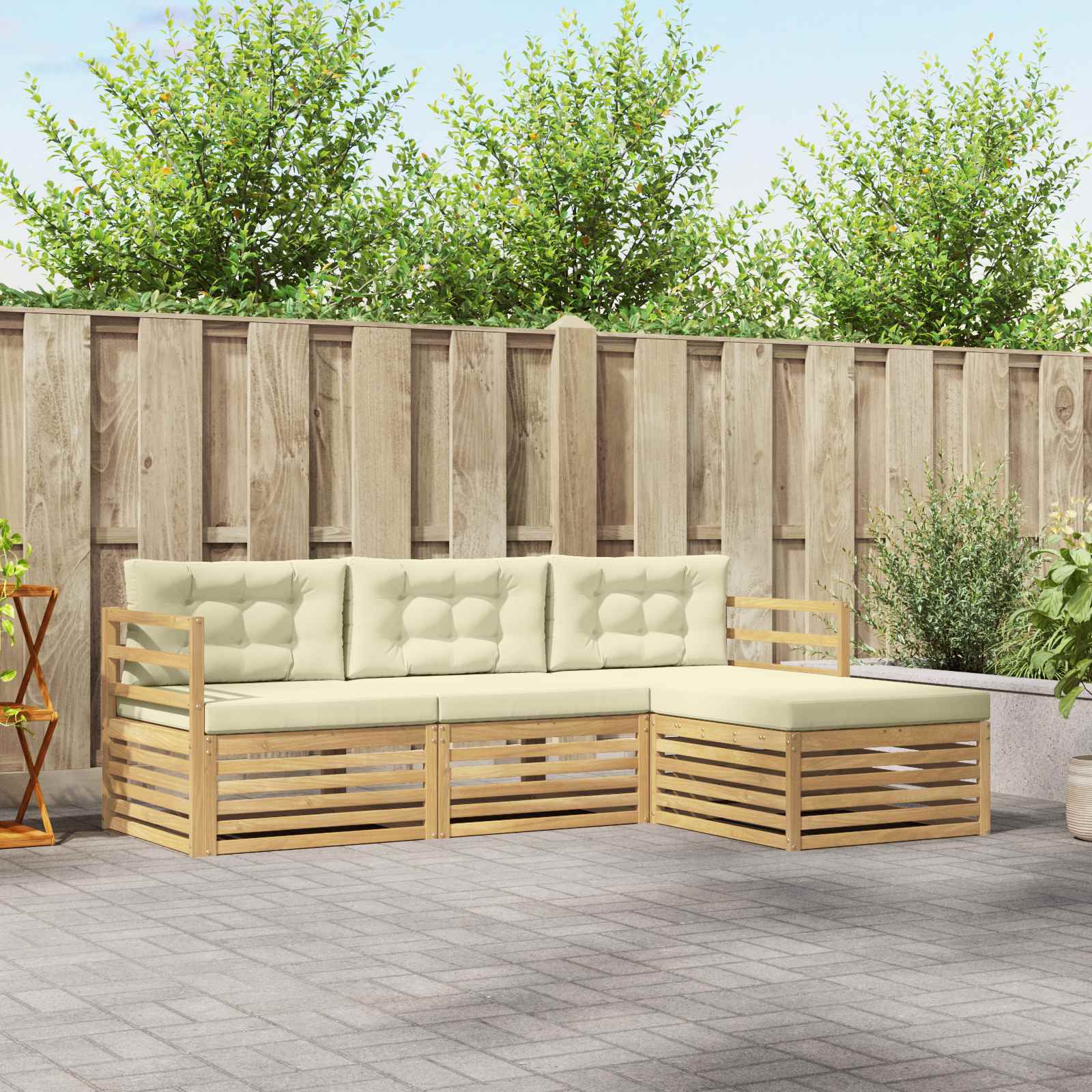 Set vanjskih sofa s jastukom 4 pcs Bijela i krem Poliester