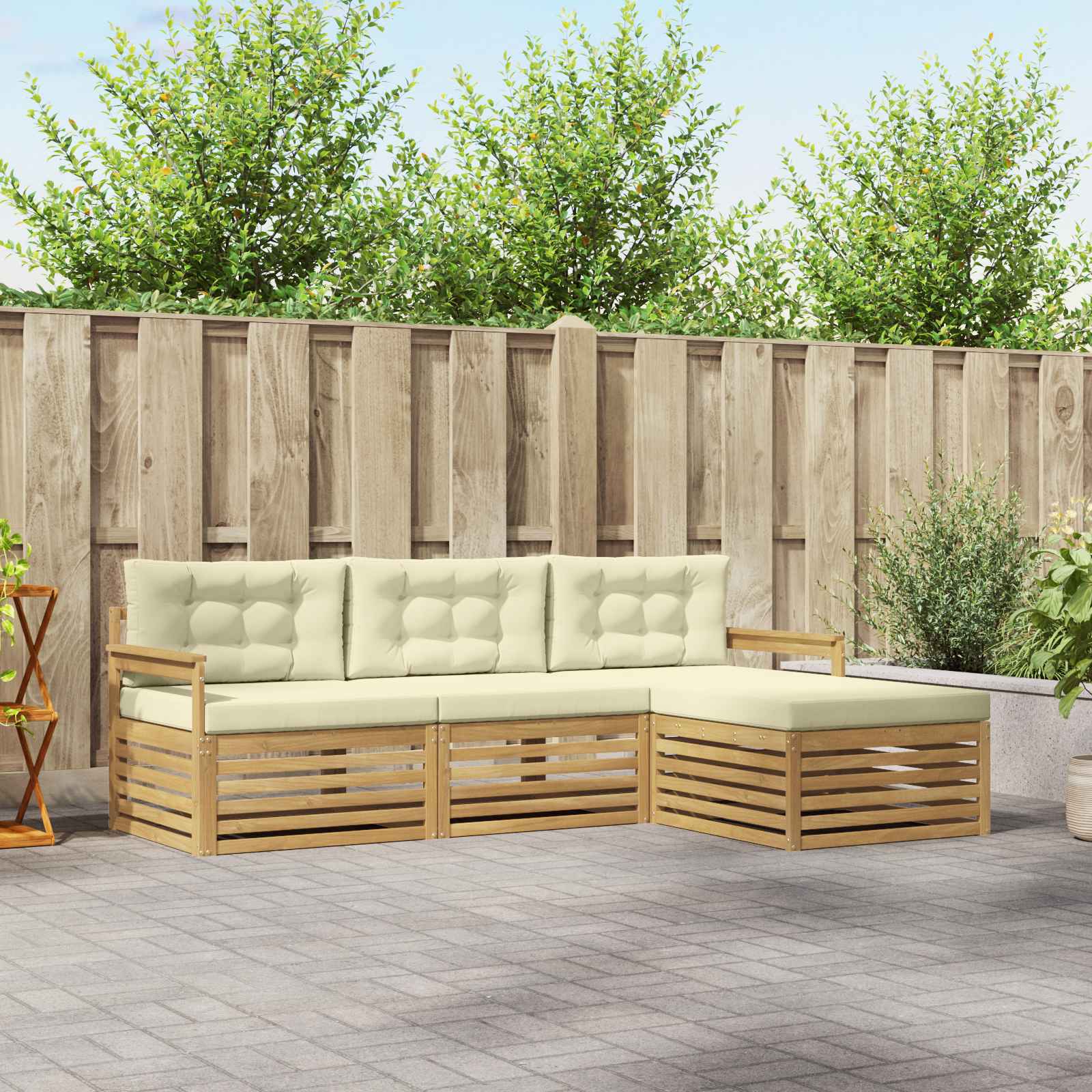 Set vanjskih sofa s jastukom 4 pcs Bijela i krem Poliester