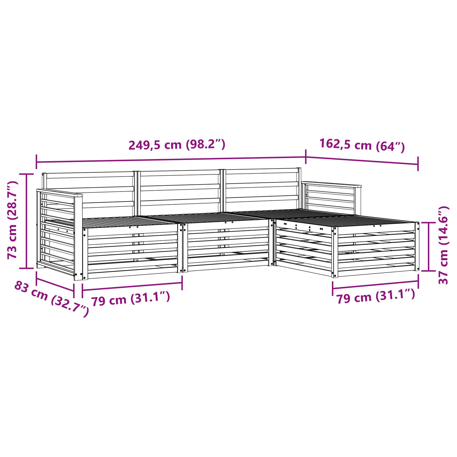 Set vanjskih sofa 4 pcs Bijela Čvrsto drvo akacije