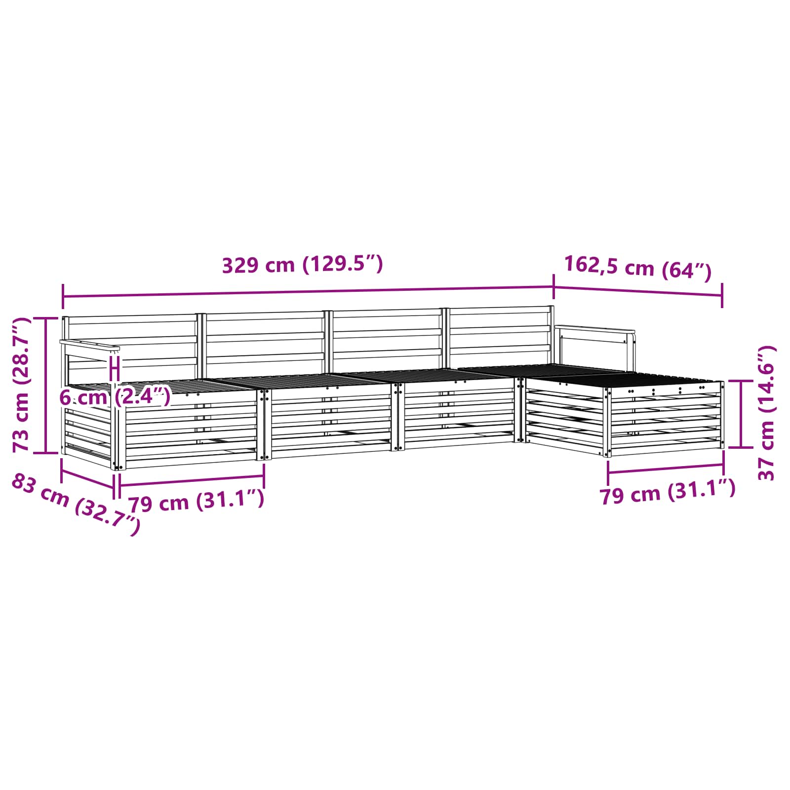 Set vanjskih sofa 5 pcs Bijela Čvrsto drvo akacije