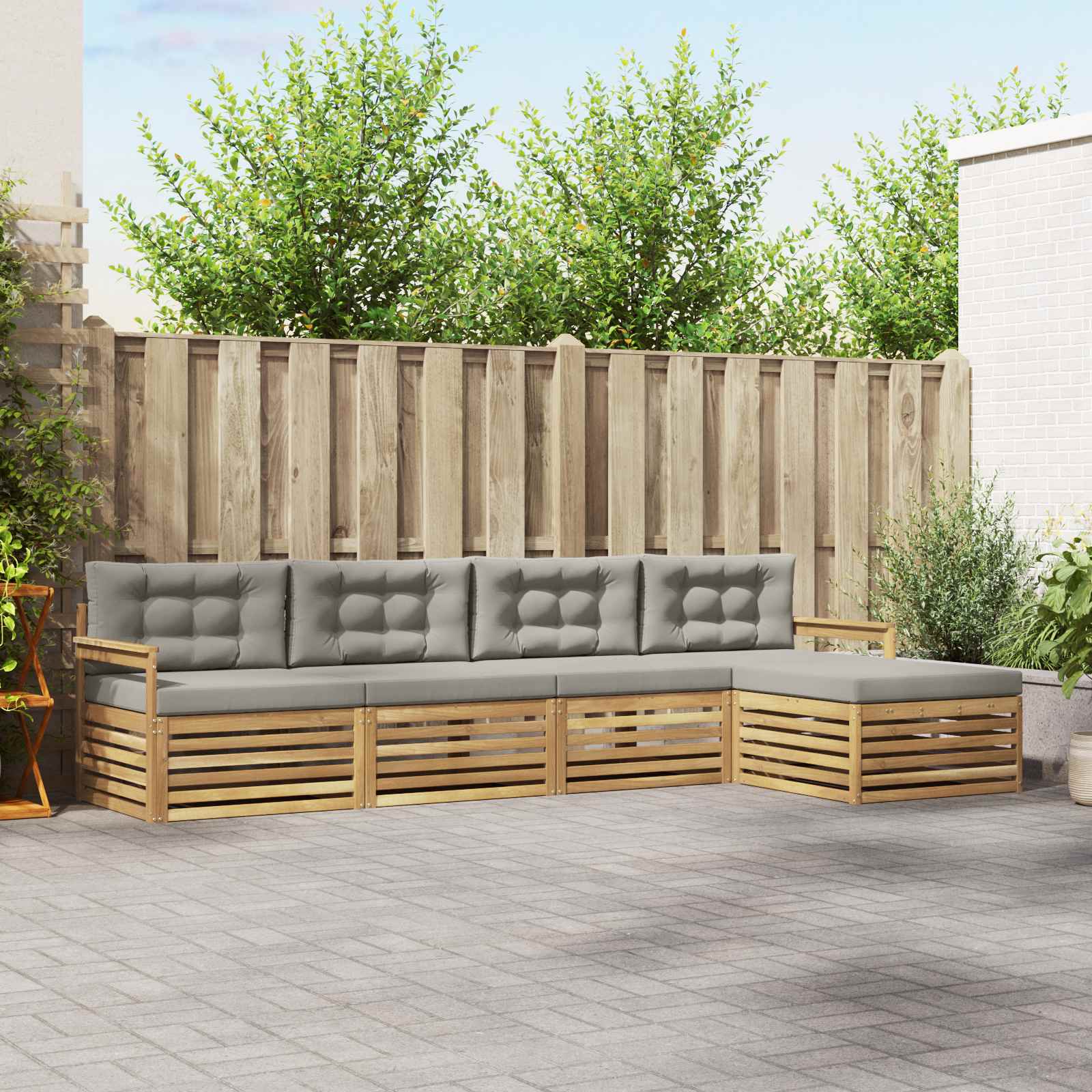 Set vanjskih sofa 5 pcs Bijela i svjetlosiva Poliester