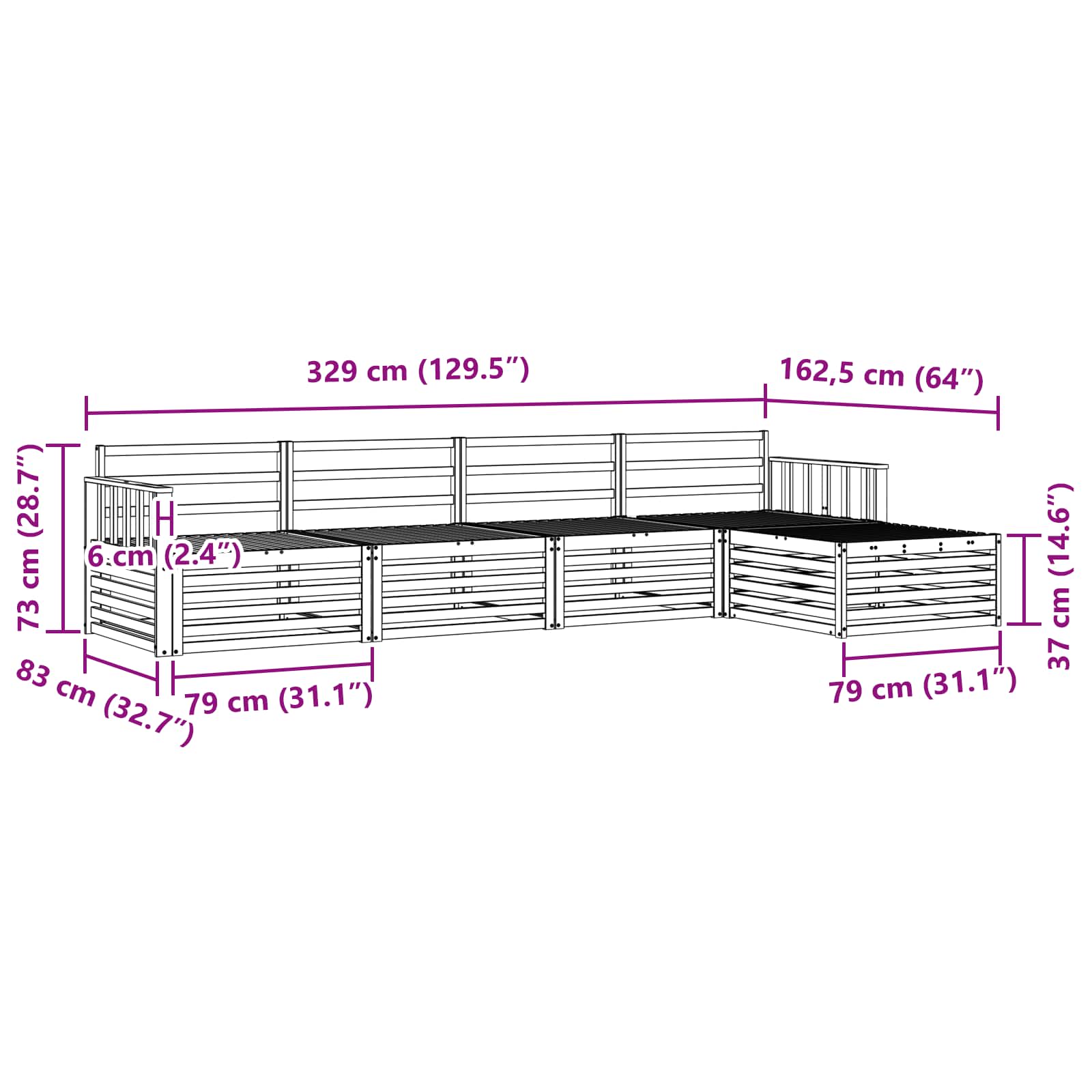 Set vanjskih sofa 5 pcs Bijela Čvrsto drvo akacije