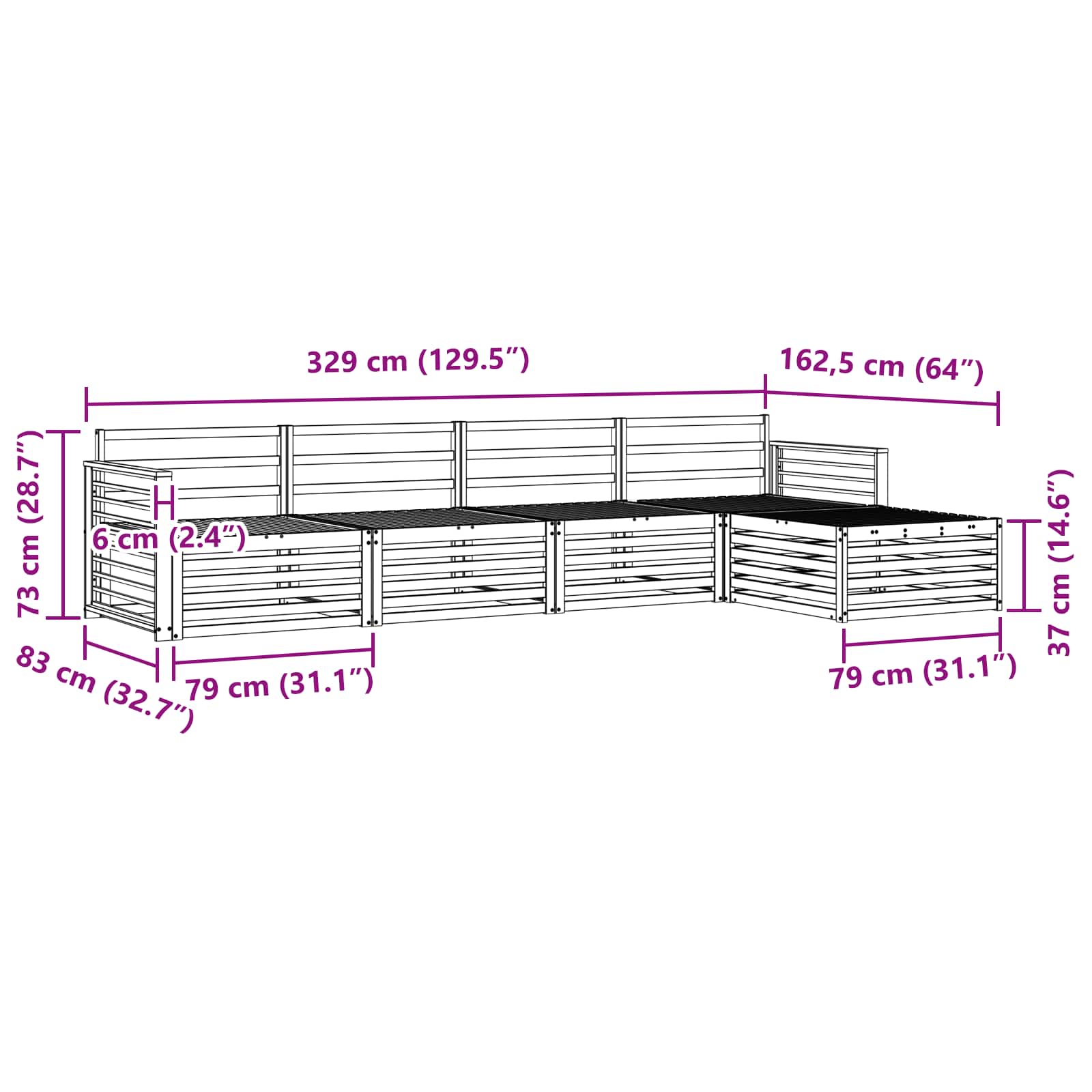 Set vanjskih sofa 5 pcs Bijela Čvrsto drvo akacije