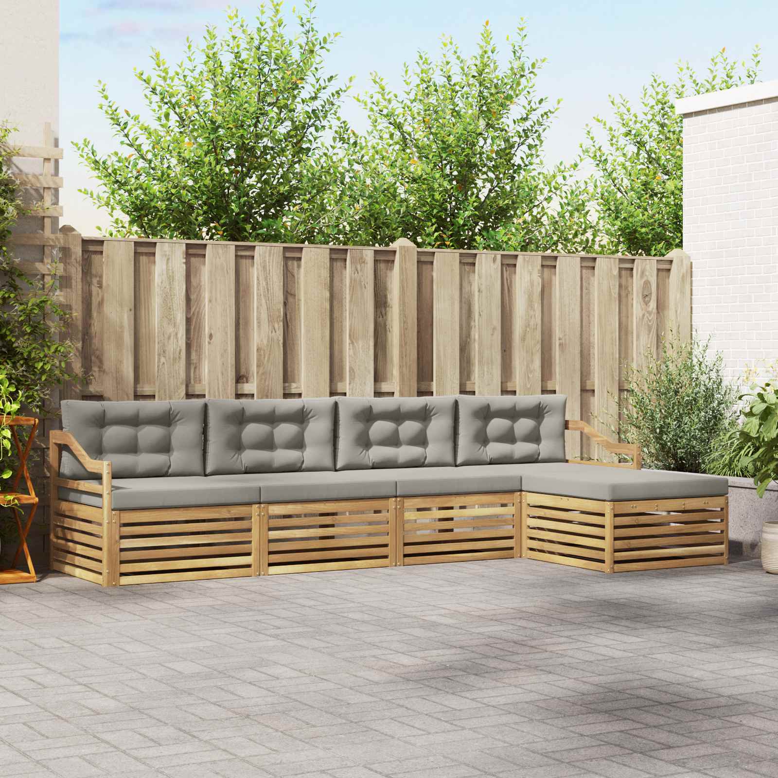Set vanjskih sofa 5 pcs Bijela i svjetlosiva Poliester
