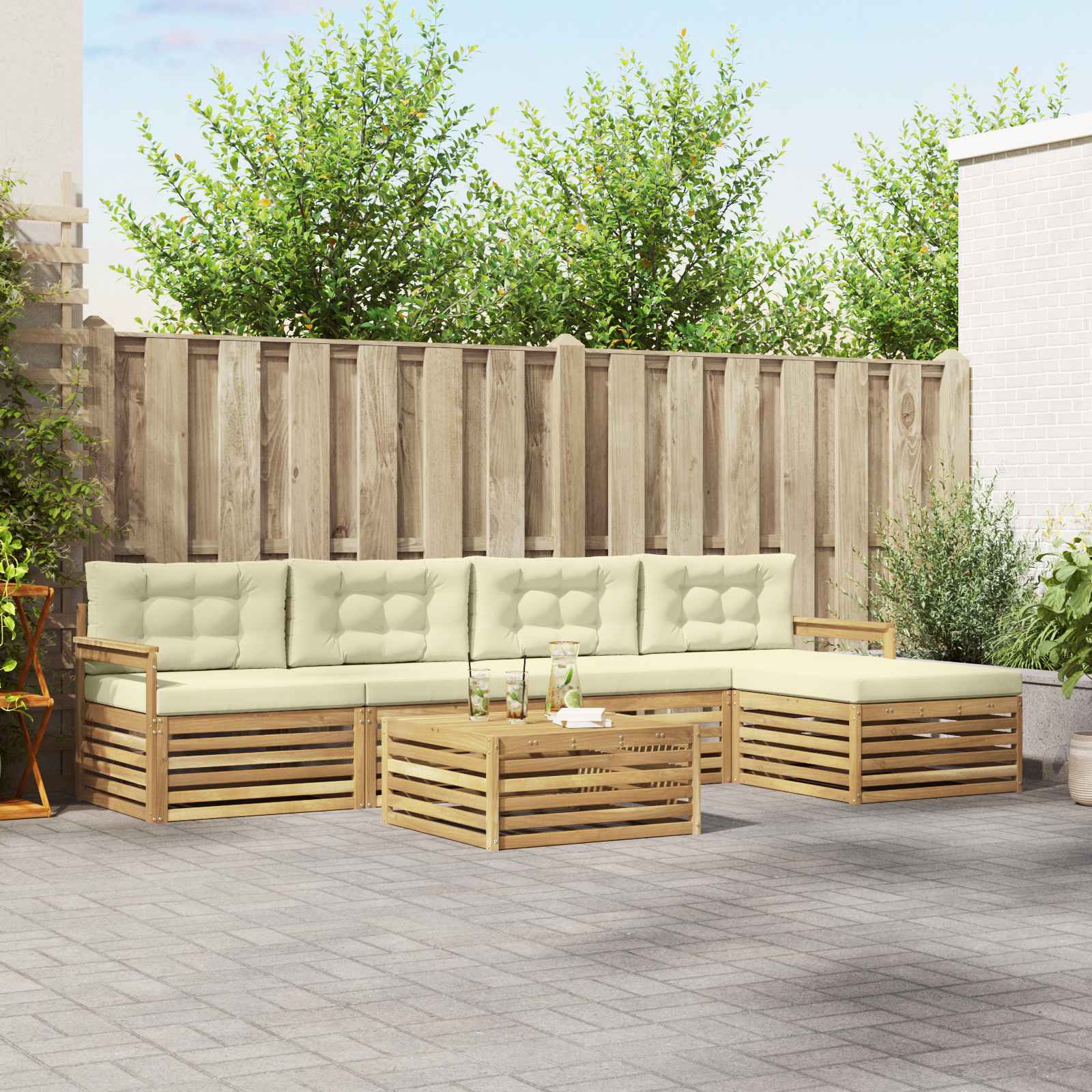 Set vanjskih sofa s jastukom 7 pcs Bijela i krem Poliester