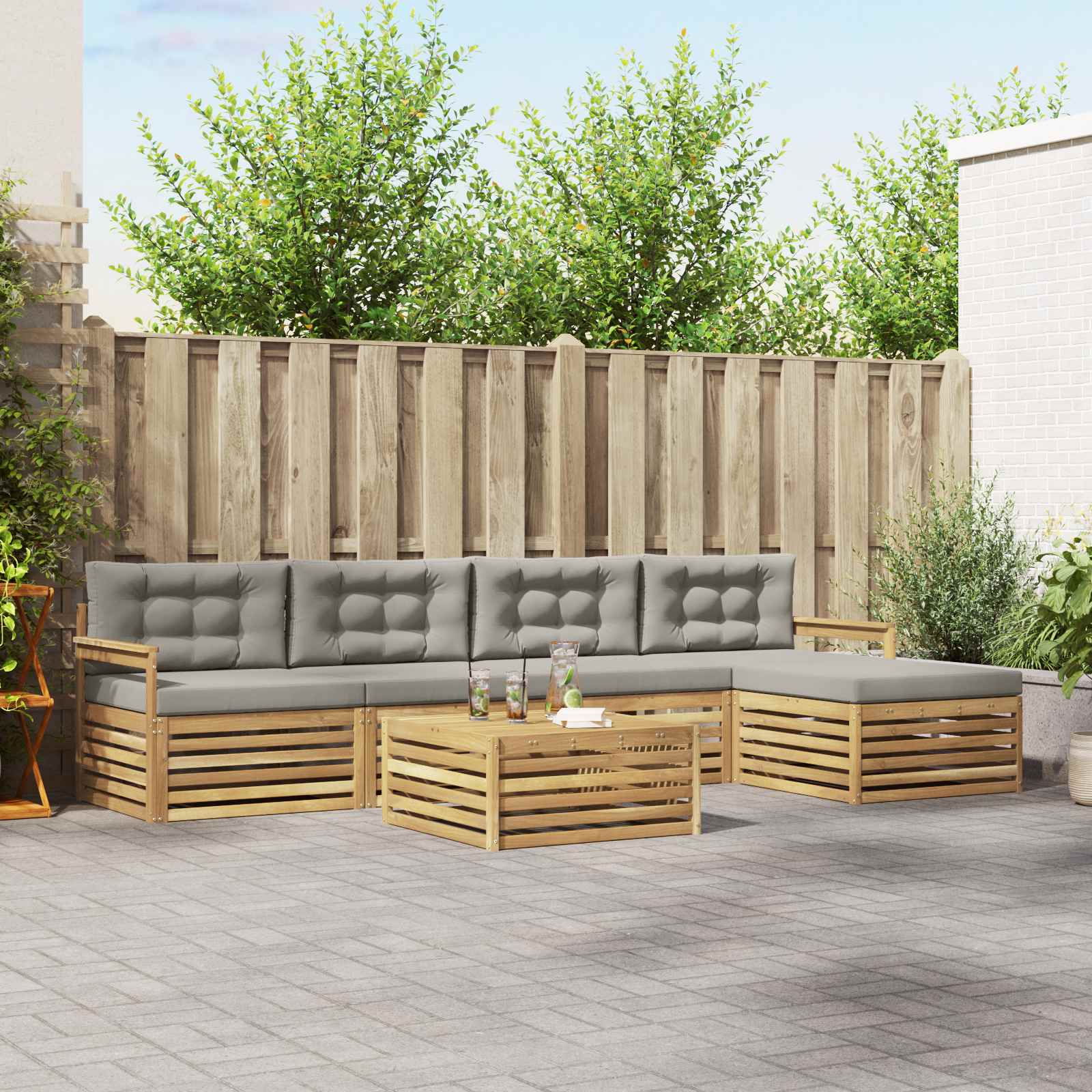 Set vanjskih sofa 7 pcs Bijela i svjetlosiva Poliester