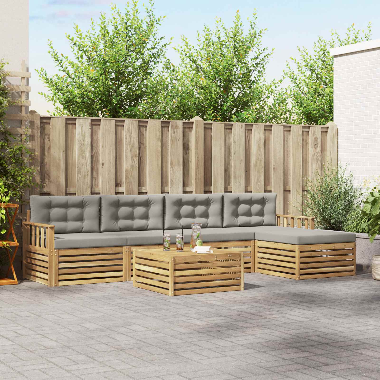 Set vanjskih sofa 7 pcs Bijela i svjetlosiva Poliester