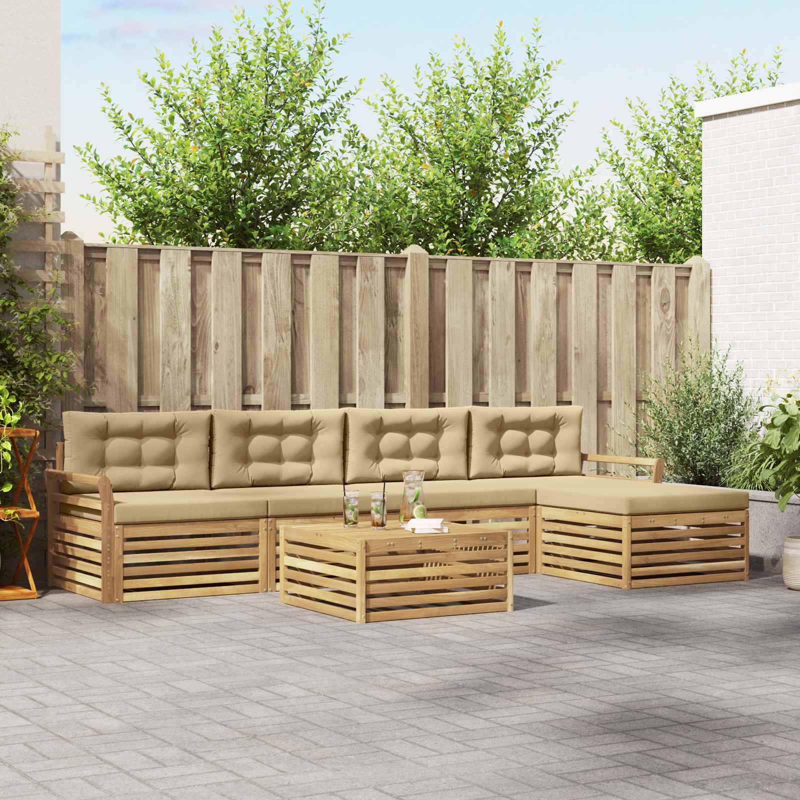 Set vanjskih sofa 6 kom. Bijela i bež Poliester