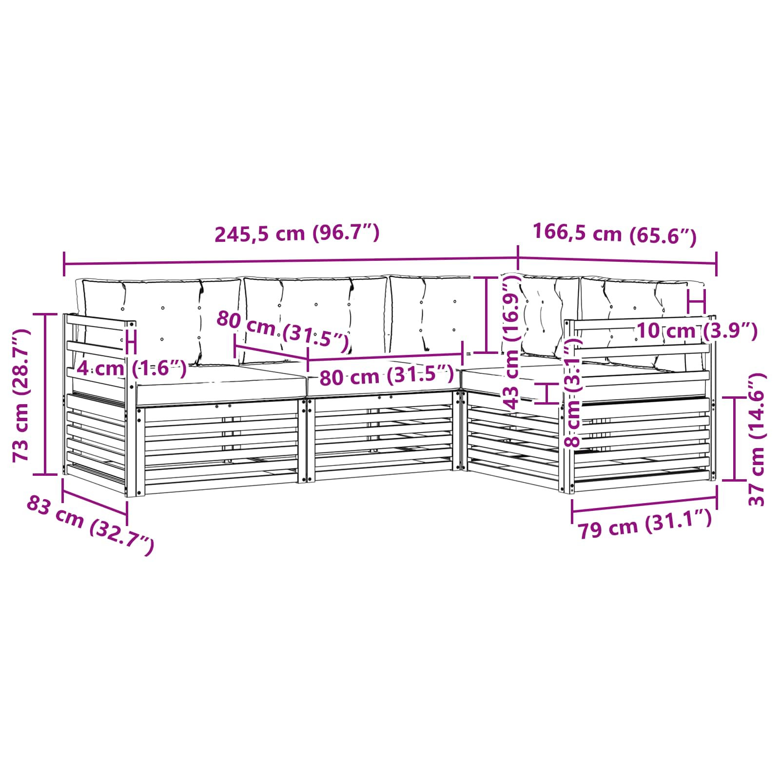 Set vanjskih sofa 4 pcs Bijela i krem 245,5 x 166,5 x 73 cm