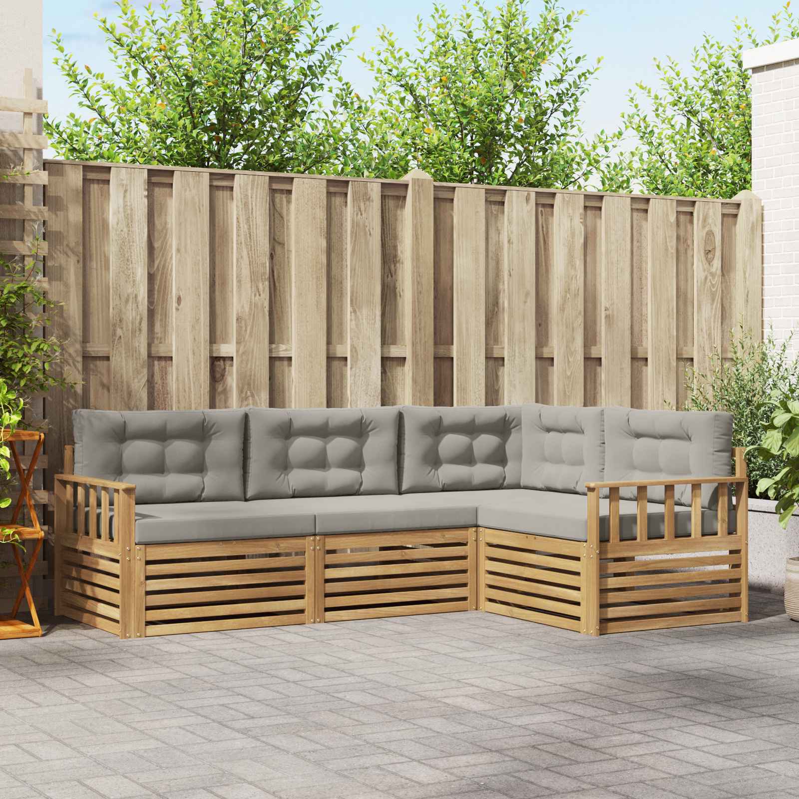 Set vanjskih sofa 5 pcs Bijela i svjetlosiva Poliester