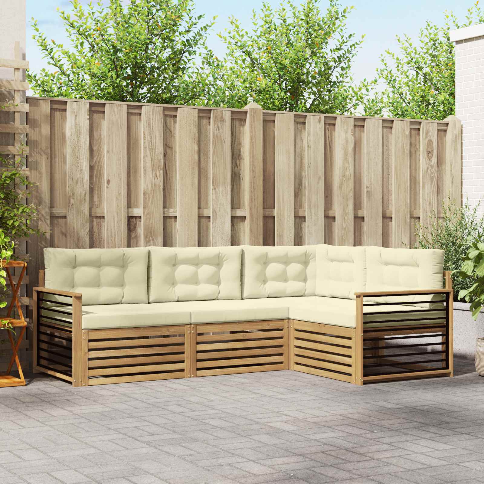 Set vanjskih sofa s jastukom 5 pcs Bijela i krem Poliester