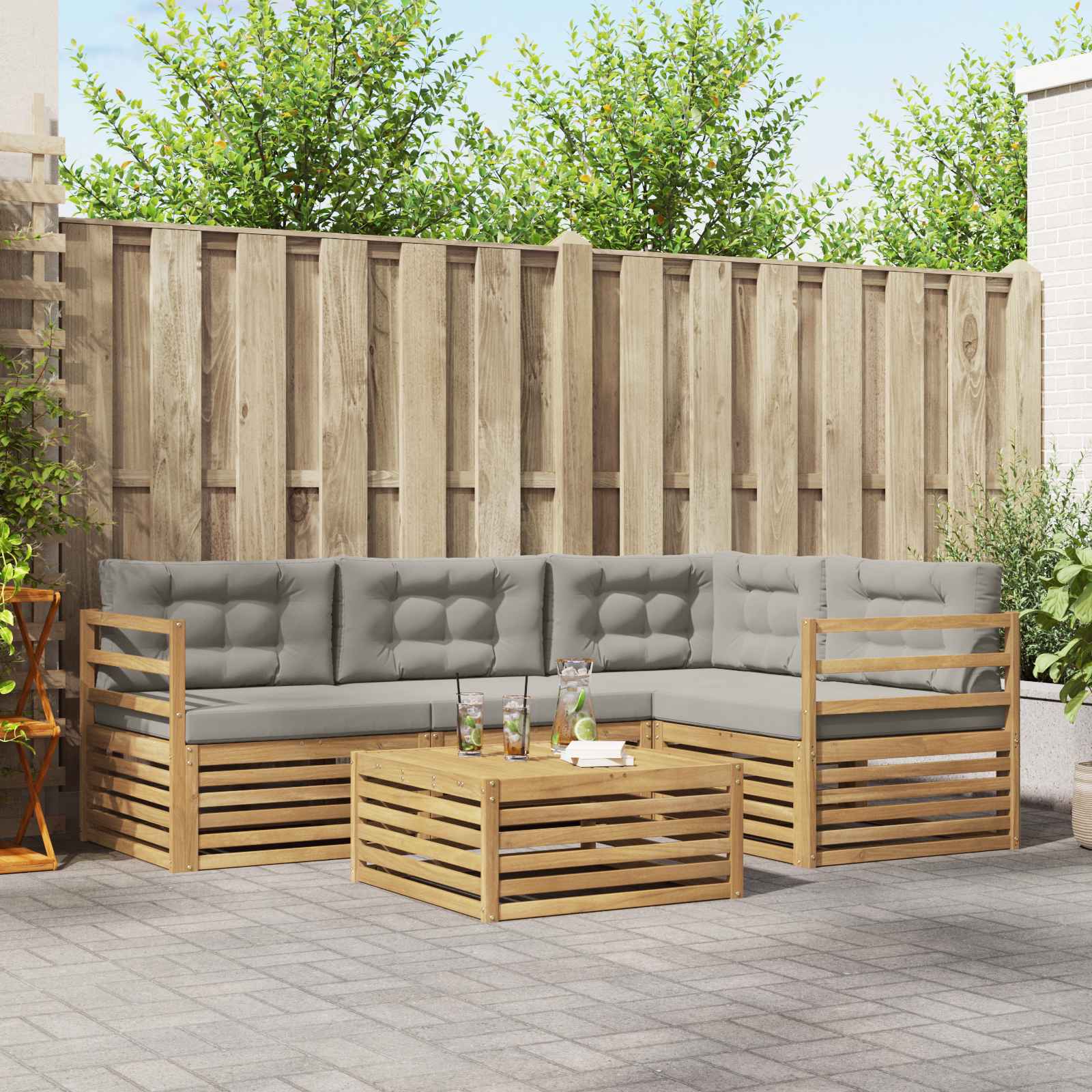 Set vanjskih sofa 5 pcs Bijela i svjetlosiva Poliester