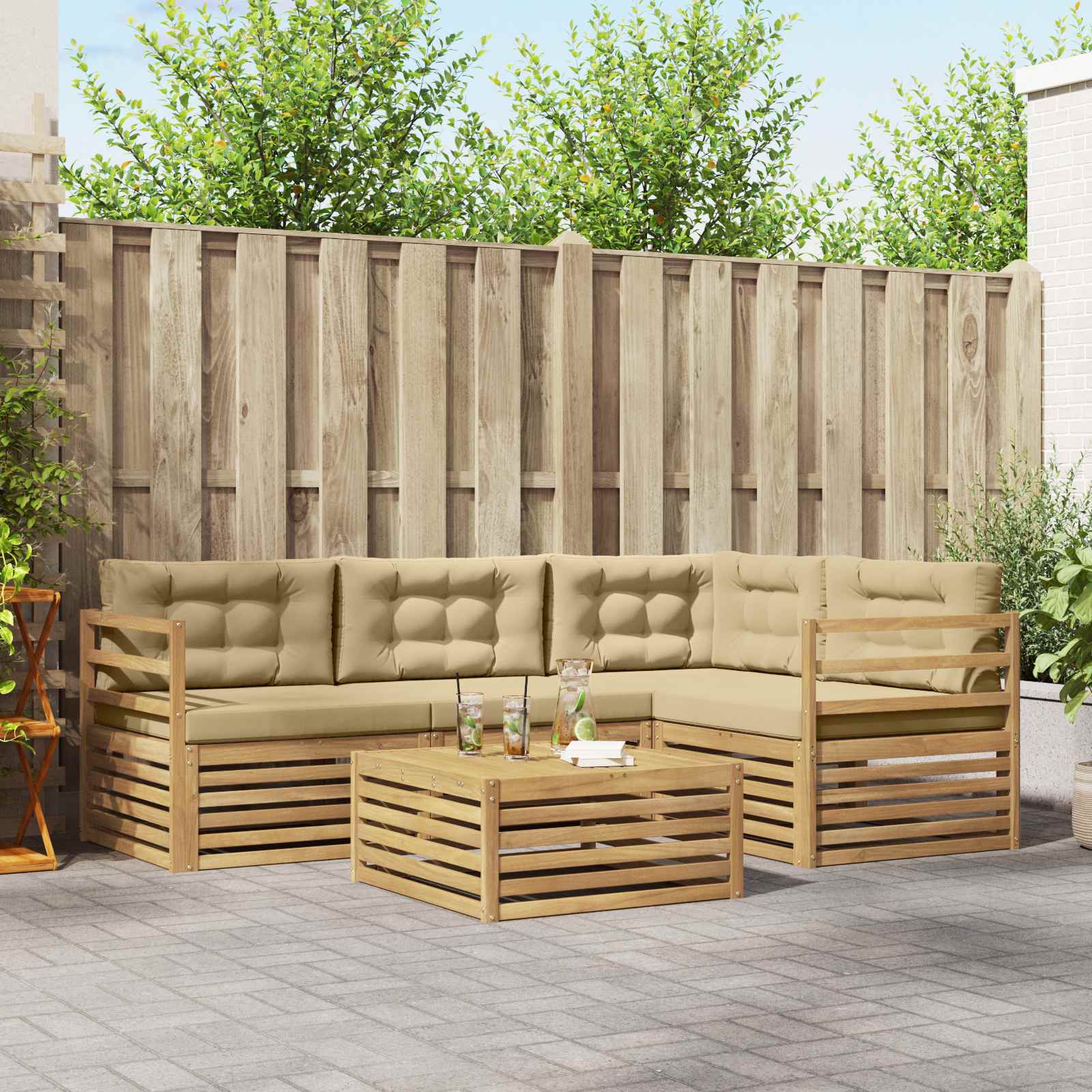 Set vanjskih sofa s jastukom 5 pcs Bijela i bež Poliester