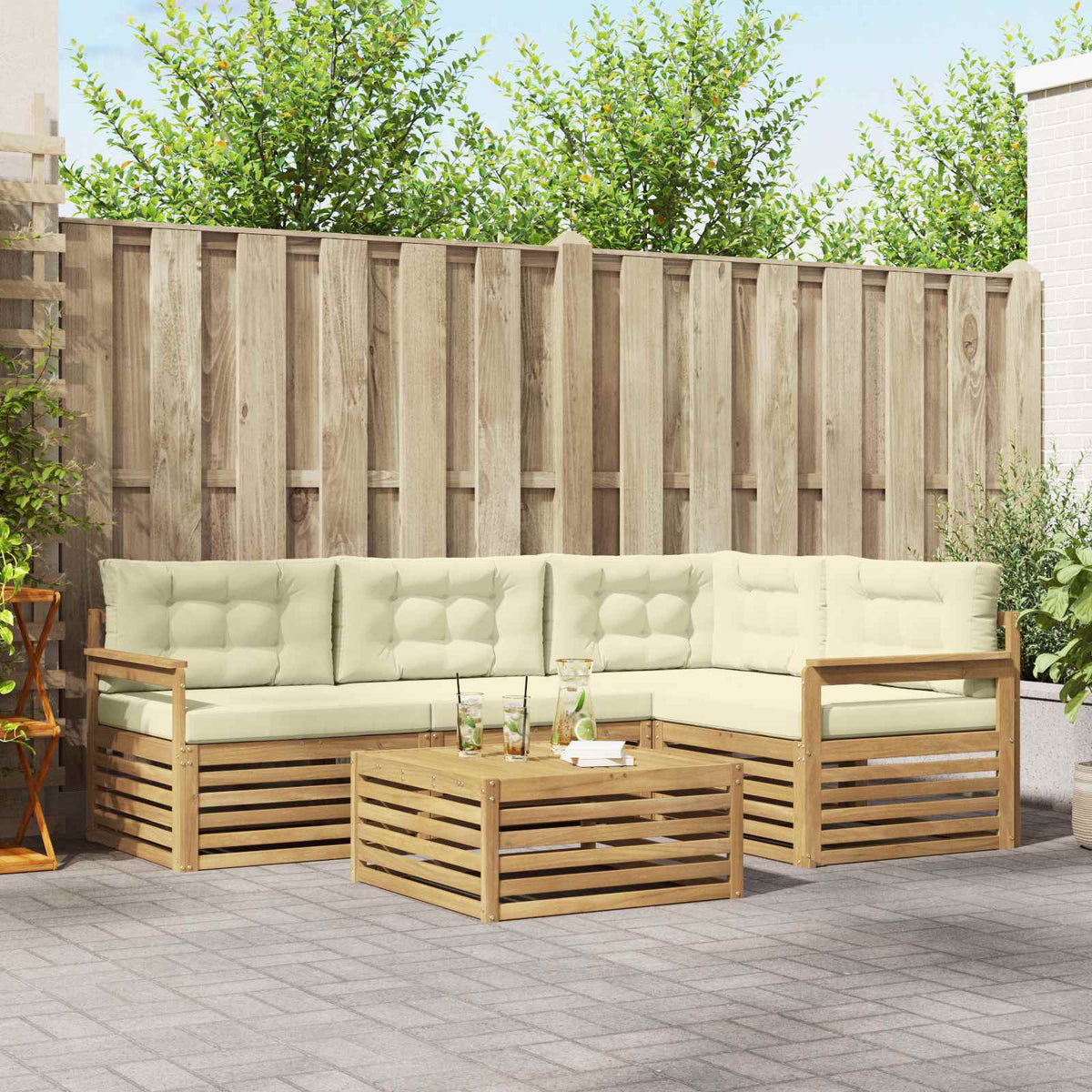Set vanjskih sofa 6 kom. Bijela i krem Poliester