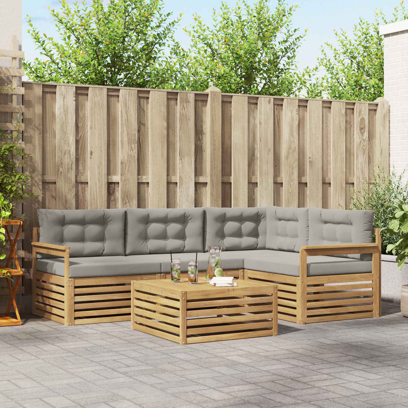 Set vanjskih sofa 6 pcs Bijela i svjetlosiva Poliester