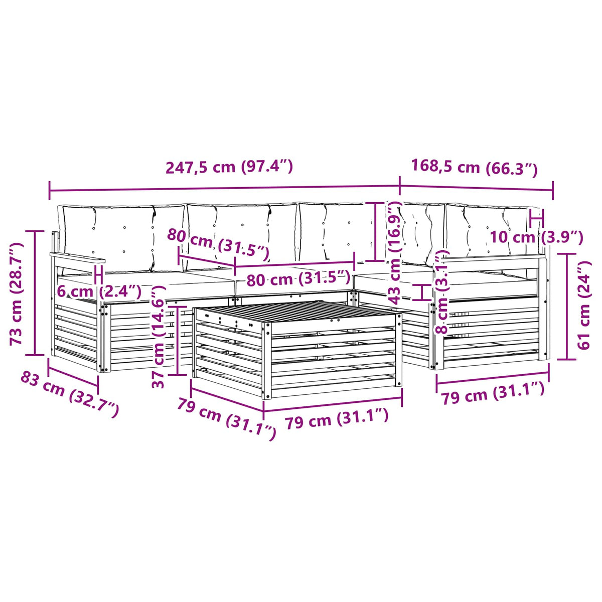 Set vanjskih sofa 6 kom. Bijela i antracit Poliester