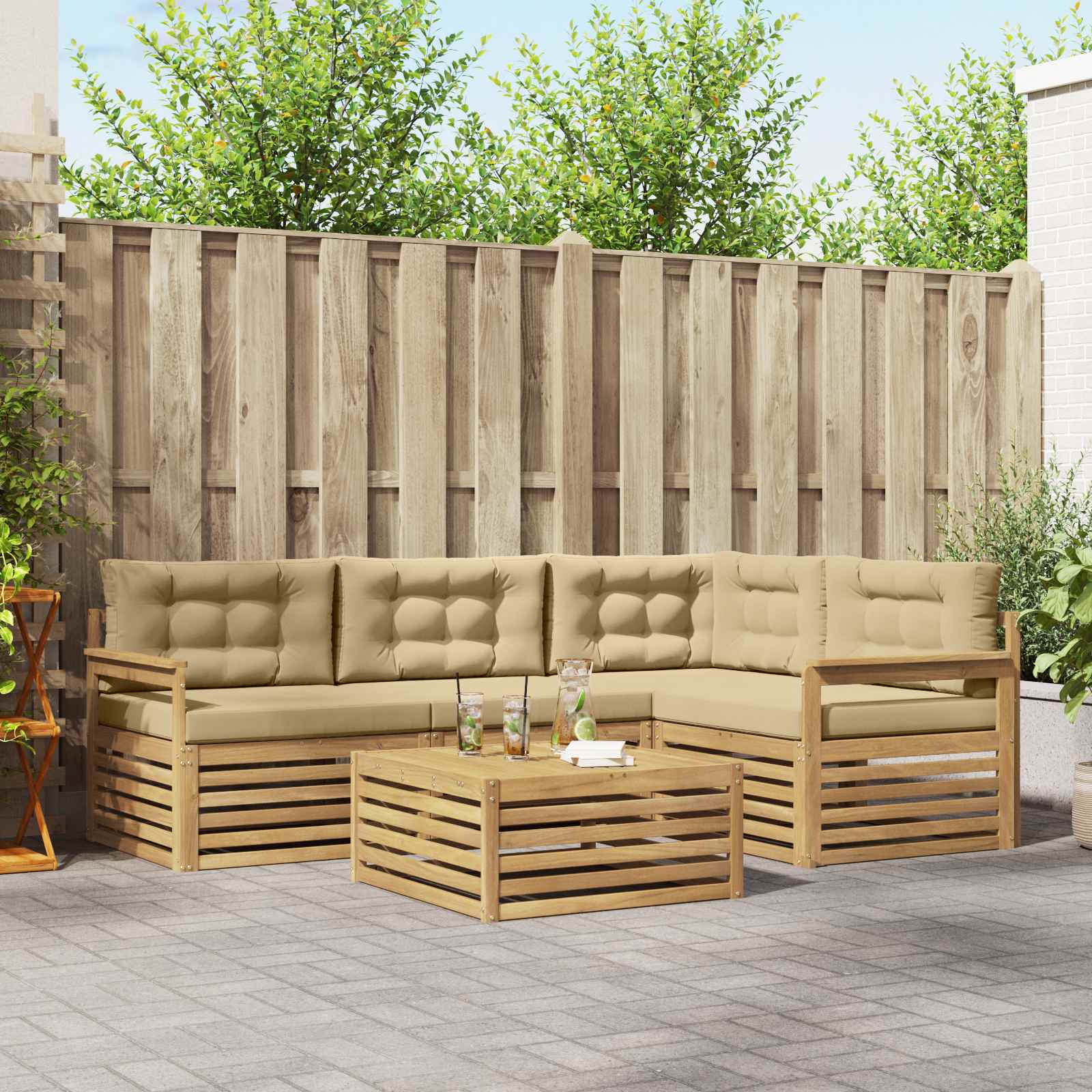 Set vanjskih sofa 6 kom. Bijela i bež Poliester