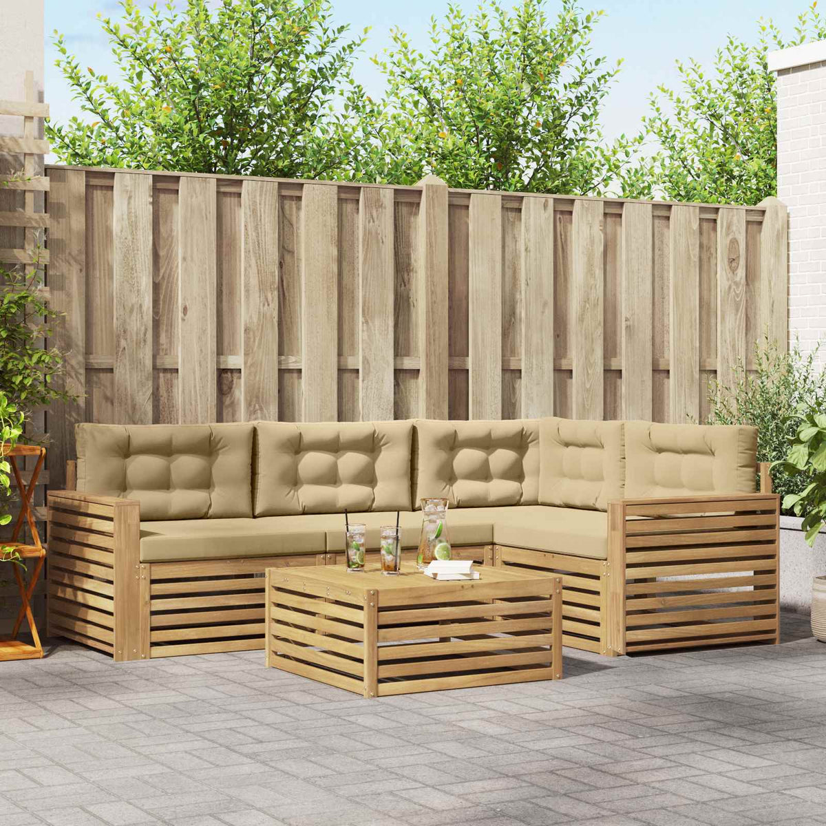 Set vanjskih sofa 5 kom. Bijela i bež Poliester