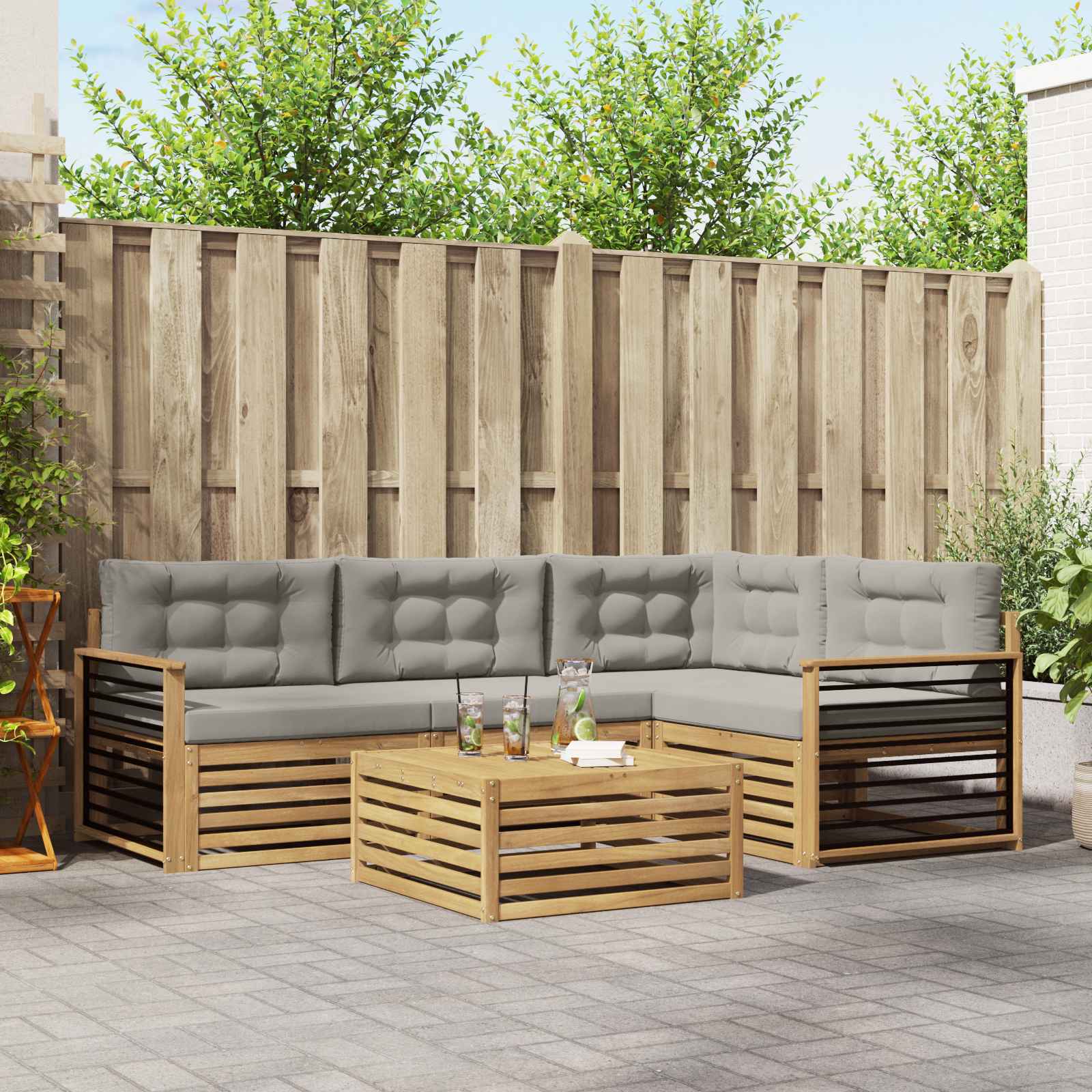 Set vanjskih sofa 6 pcs Bijela i svjetlosiva Poliester