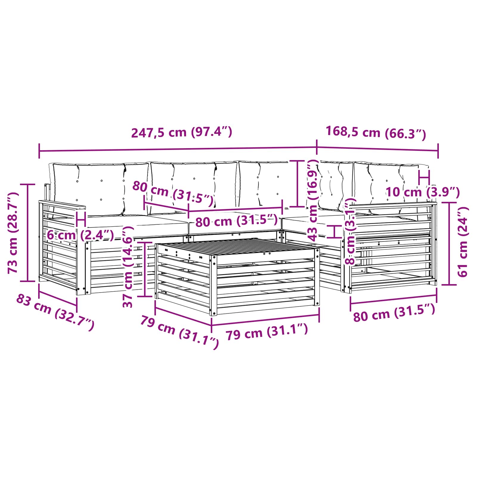 Set vanjskih sofa 6 pcs Bijela i svjetlosiva Poliester